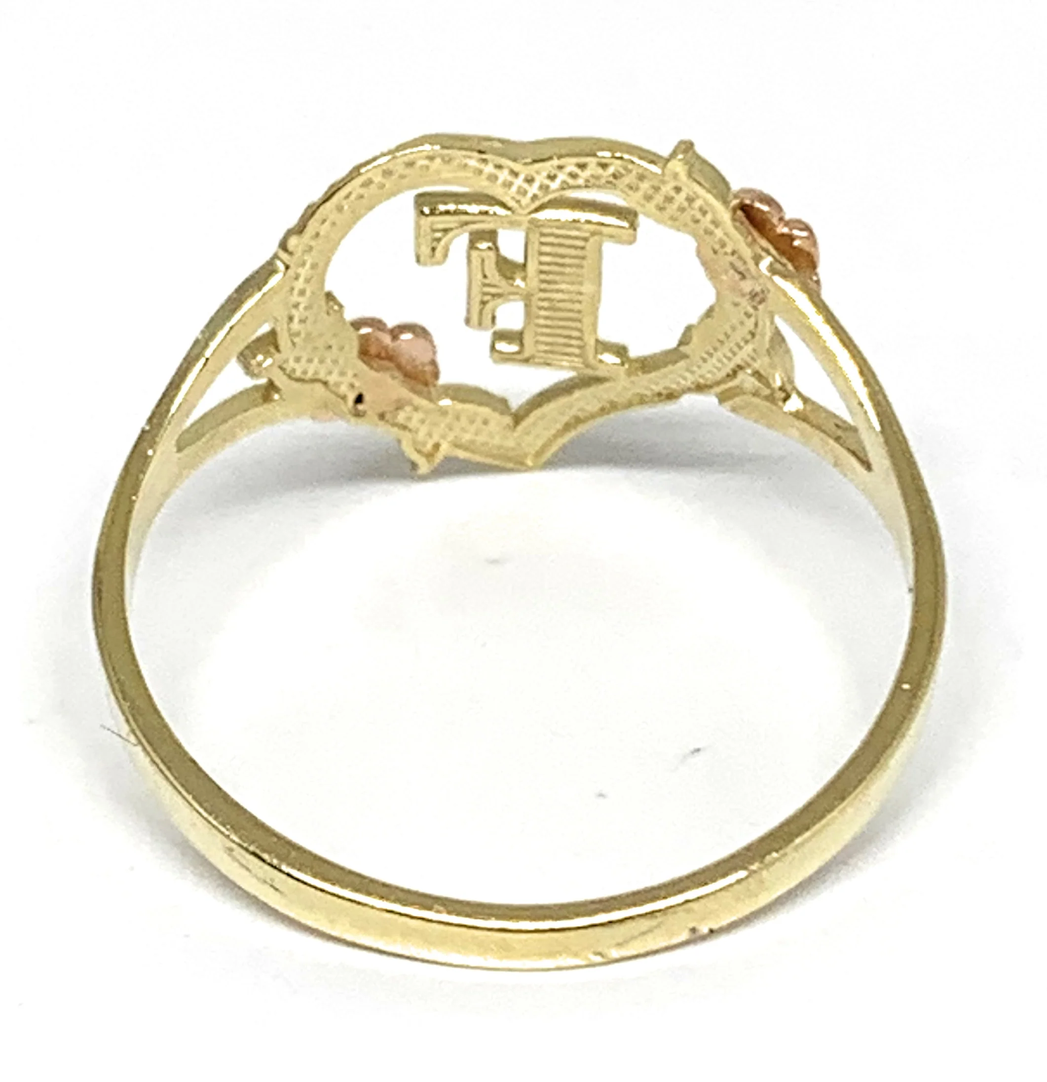 10k Solid Gold Yellow & Rose Gold Heart CUSTOMIZED Initial Ring - Image 3