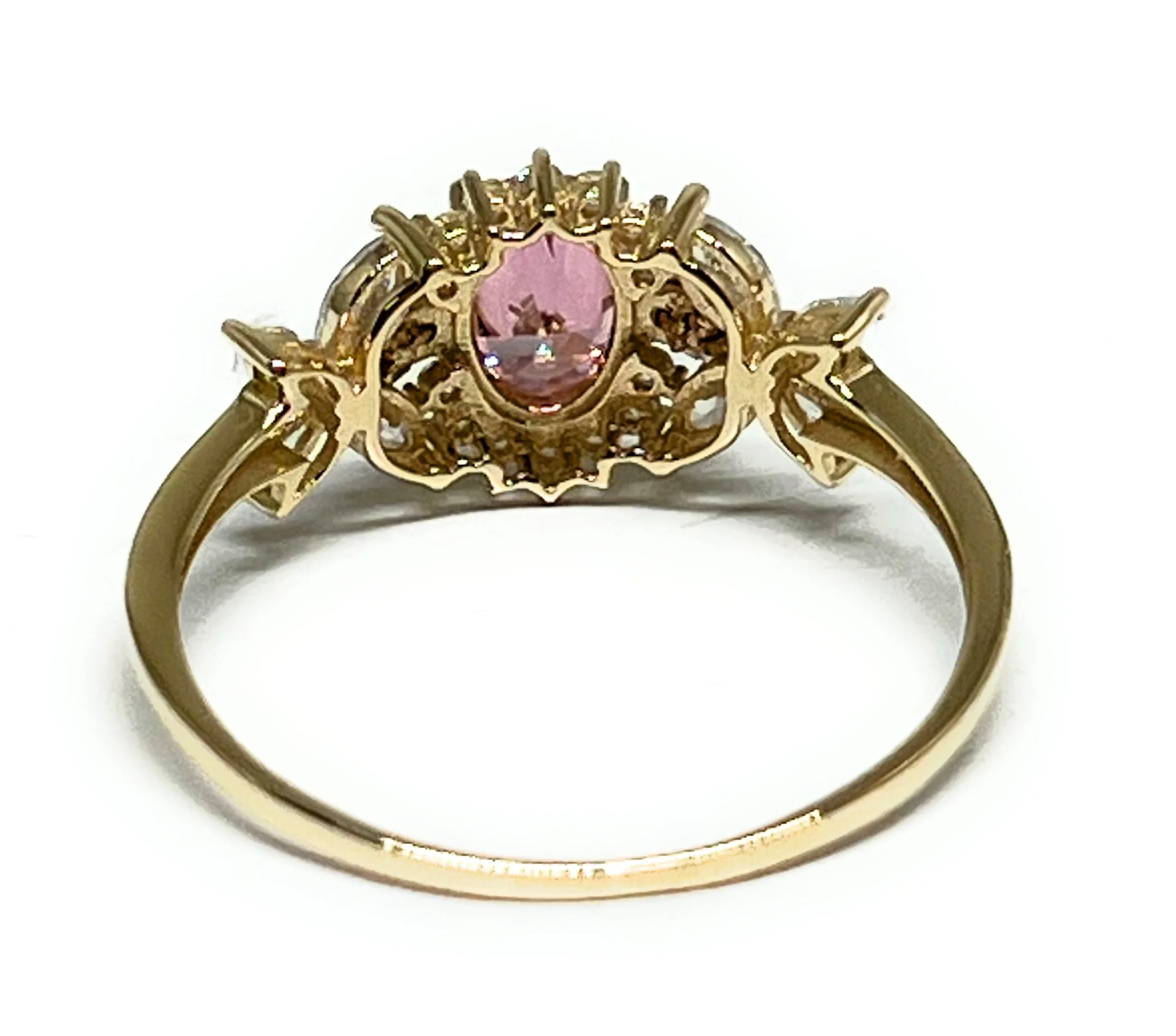10k Solid Gold Yellow & Rose Gold PINK CZ Flower Ring (FC 303) - Image 3