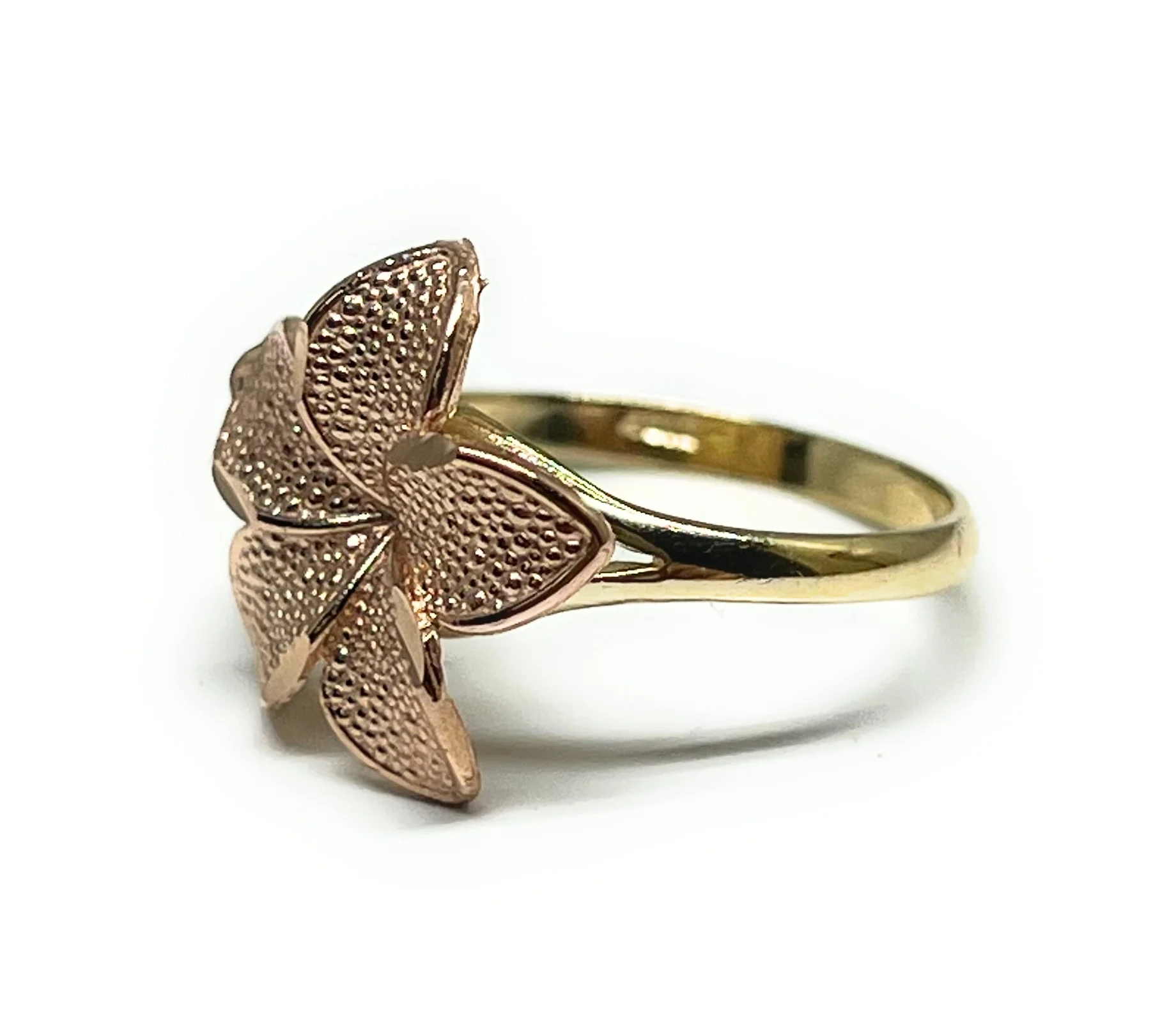 10k Solid Gold Yellow Rose Gold PLUMERIA Flower Ring - Image 3