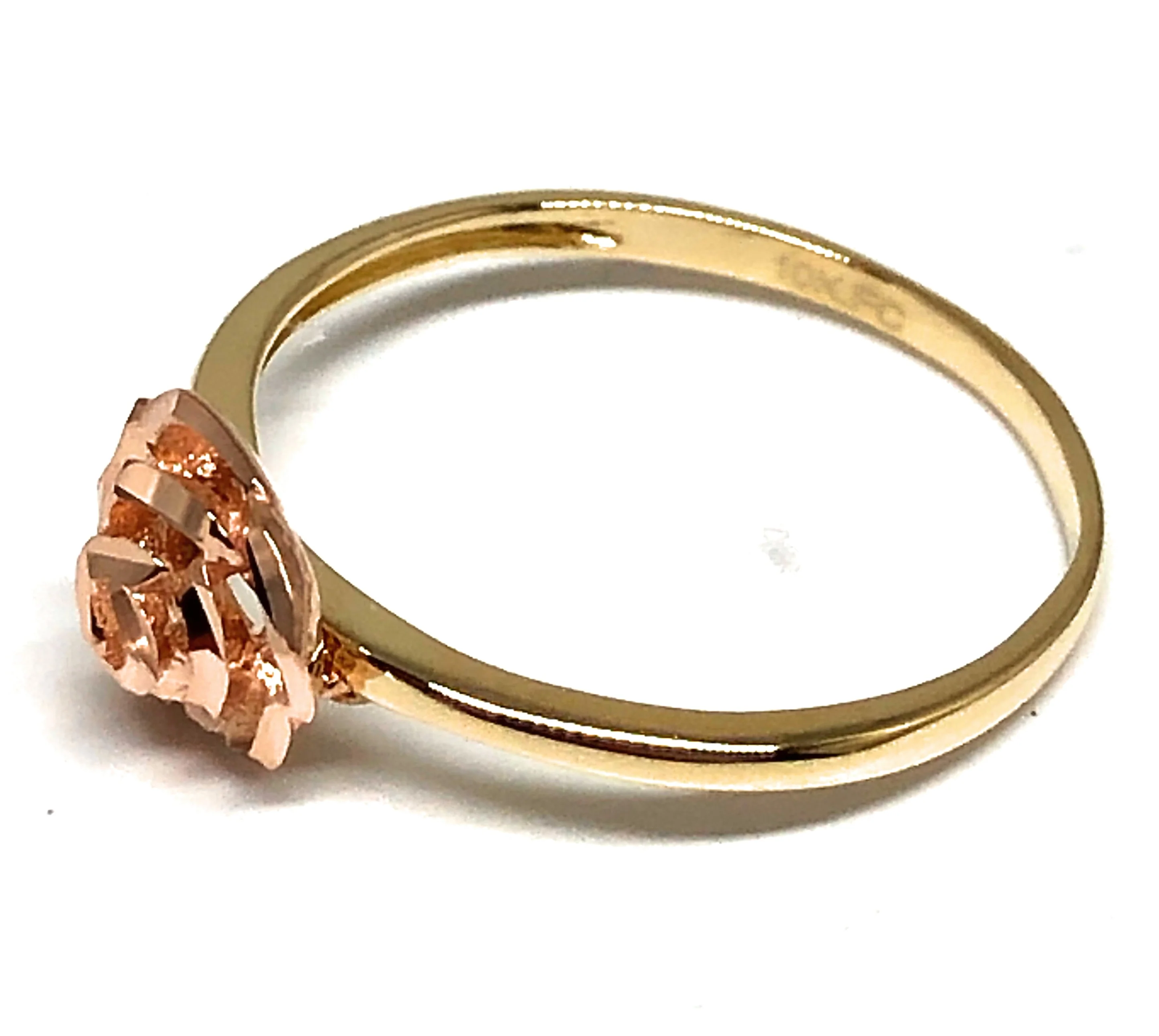 10k Solid Gold Yellow & Rose Gold Rose Flower Ring (FC 37) - Image 2