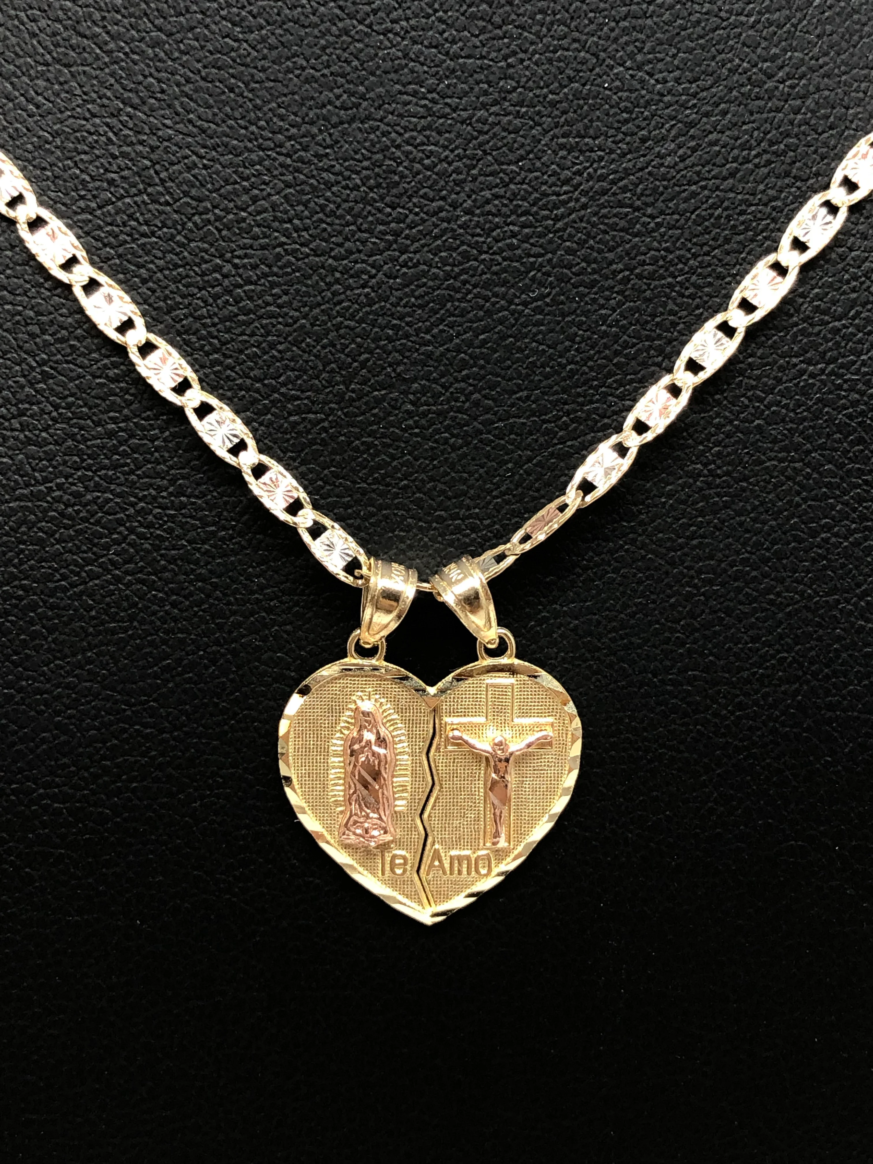 10k Solid Gold Yellow & Rose Gold Virrgin Mary "Te Amo" Heart Split Pendant (XS,SM) - Image 10