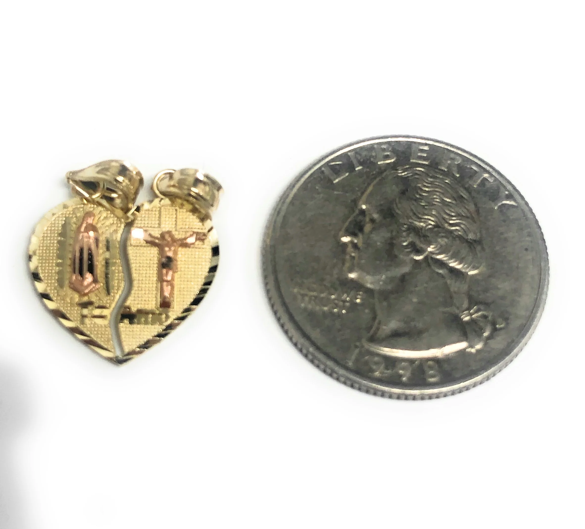 10k Solid Gold Yellow & Rose Gold Virrgin Mary "Te Amo" Heart Split Pendant (XS,SM) - Image 4