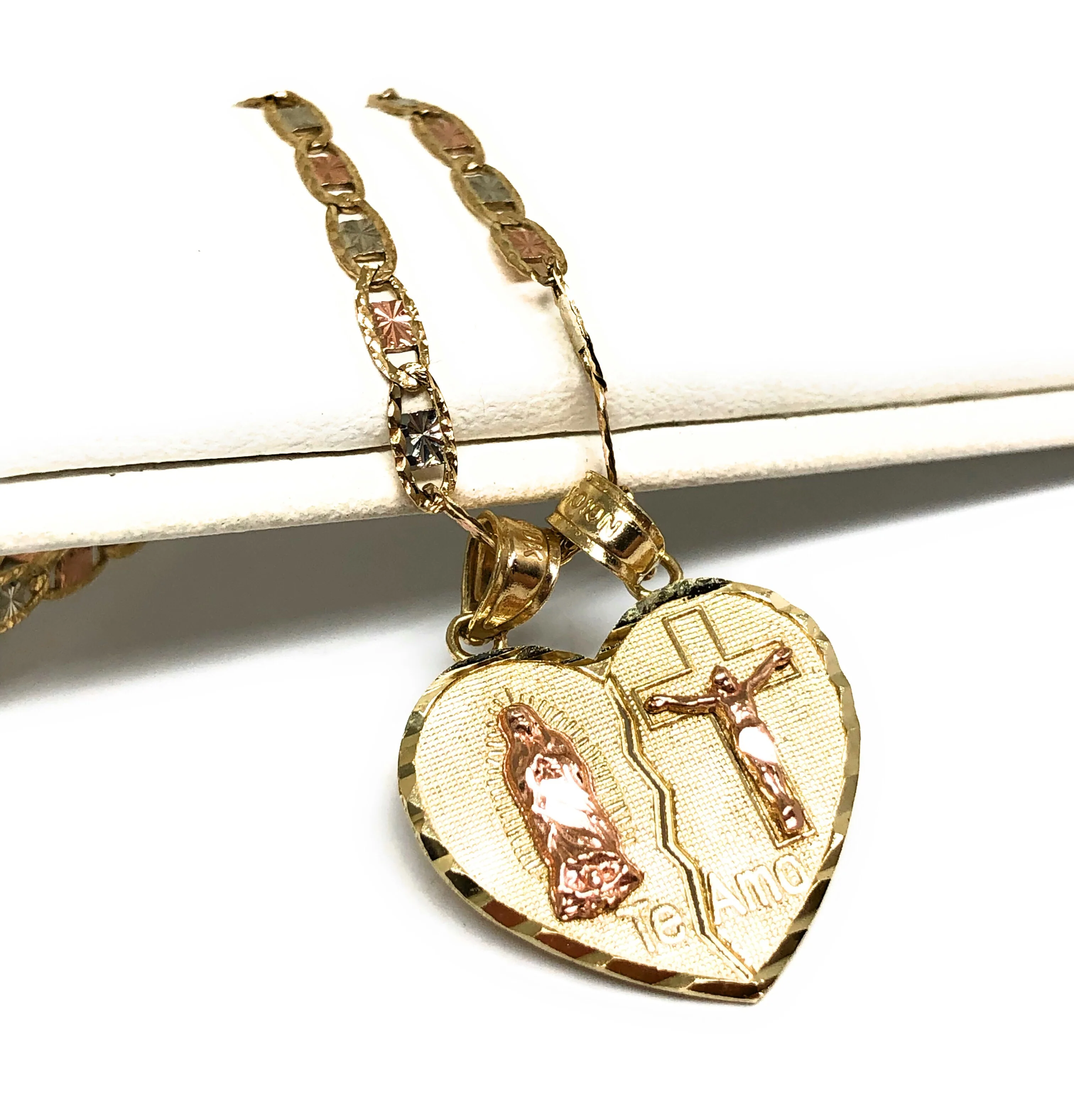 10k Solid Gold Yellow & Rose Gold Virrgin Mary "Te Amo" Heart Split Pendant (XS,SM) - Image 5
