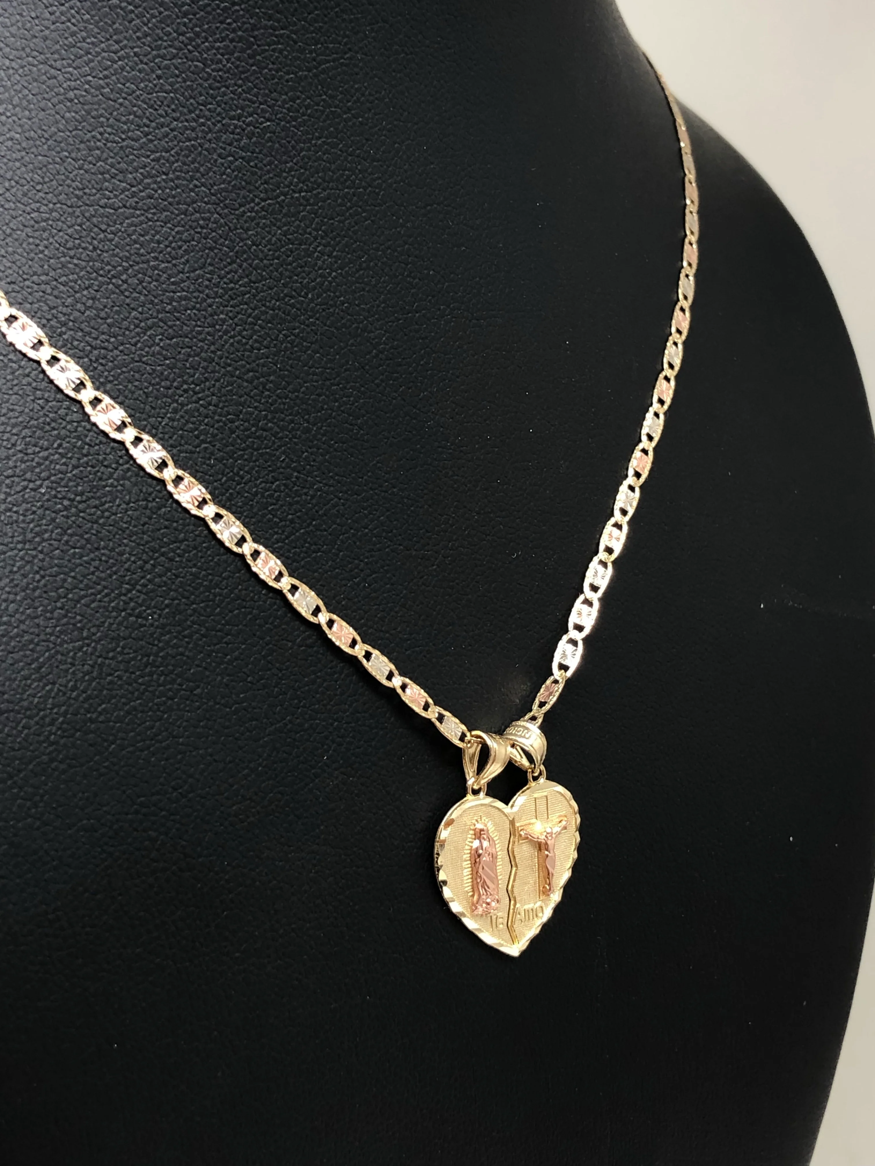 10k Solid Gold Yellow & Rose Gold Virrgin Mary "Te Amo" Heart Split Pendant (XS,SM) - Image 7