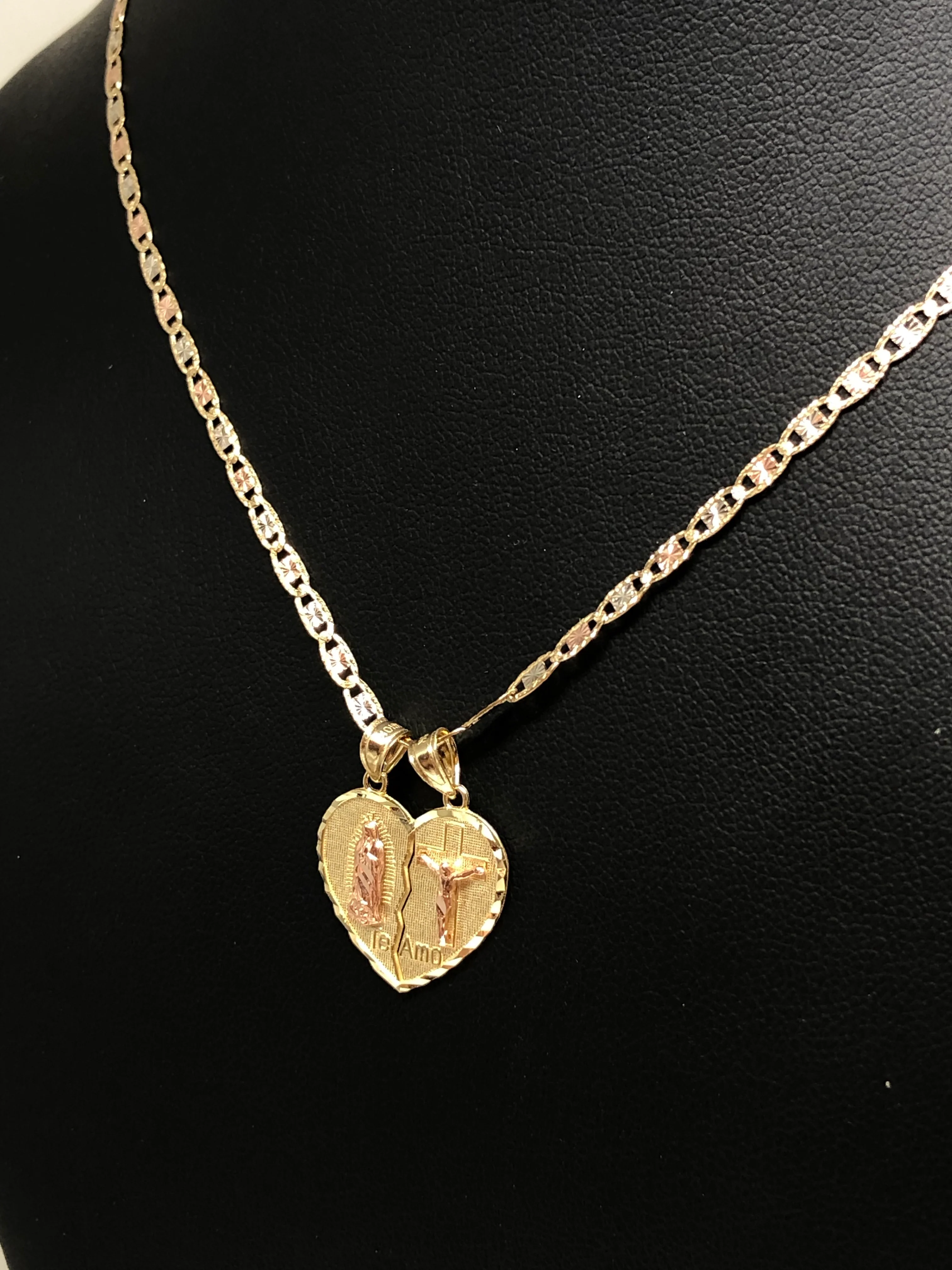 10k Solid Gold Yellow & Rose Gold Virrgin Mary "Te Amo" Heart Split Pendant (XS,SM) - Image 9