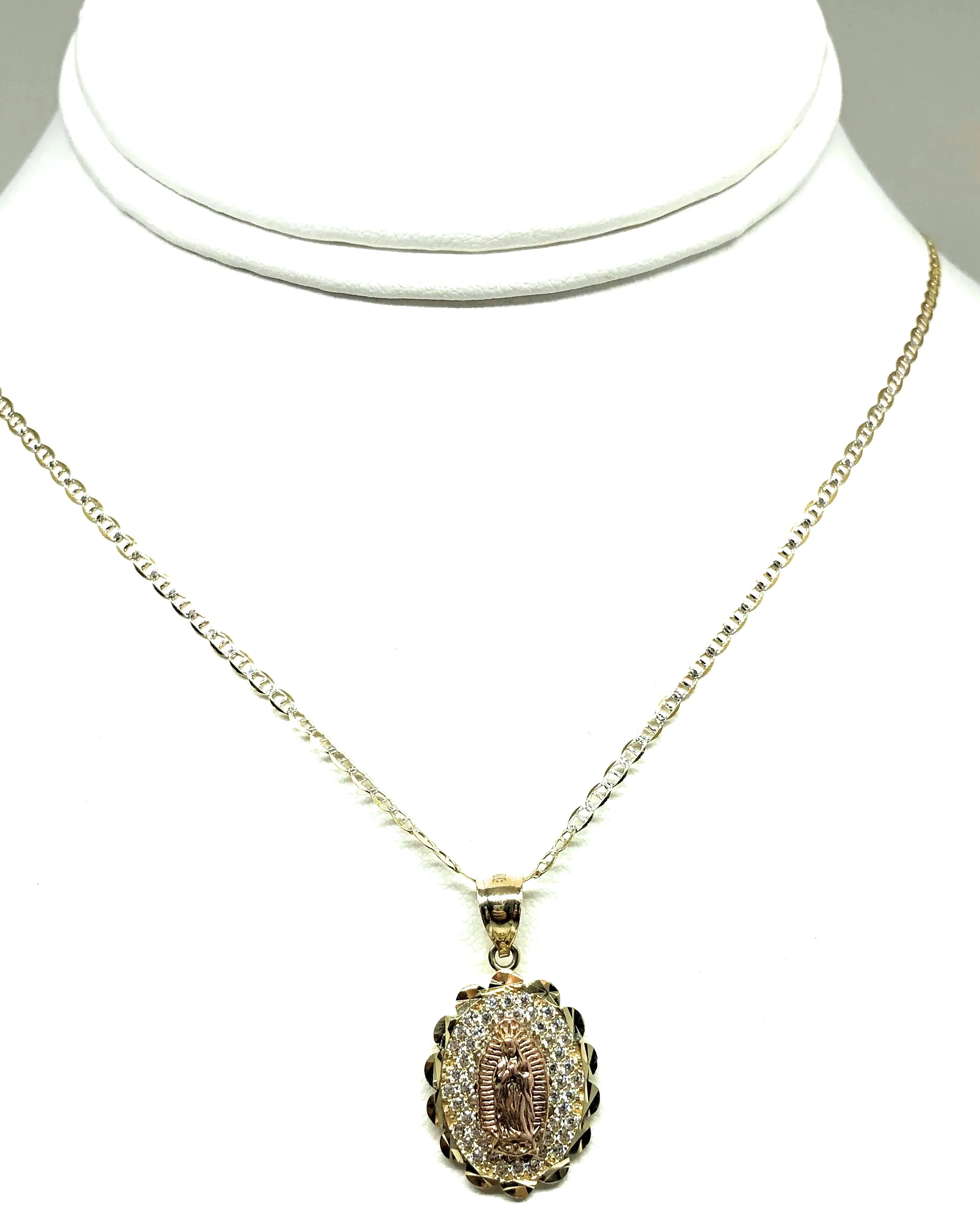 10k Solid Gold Yellow & Rose Gold Virrgin Mary Cubic Zirconia Pendant Necklace Virrgen Gaudalupe - Image 9