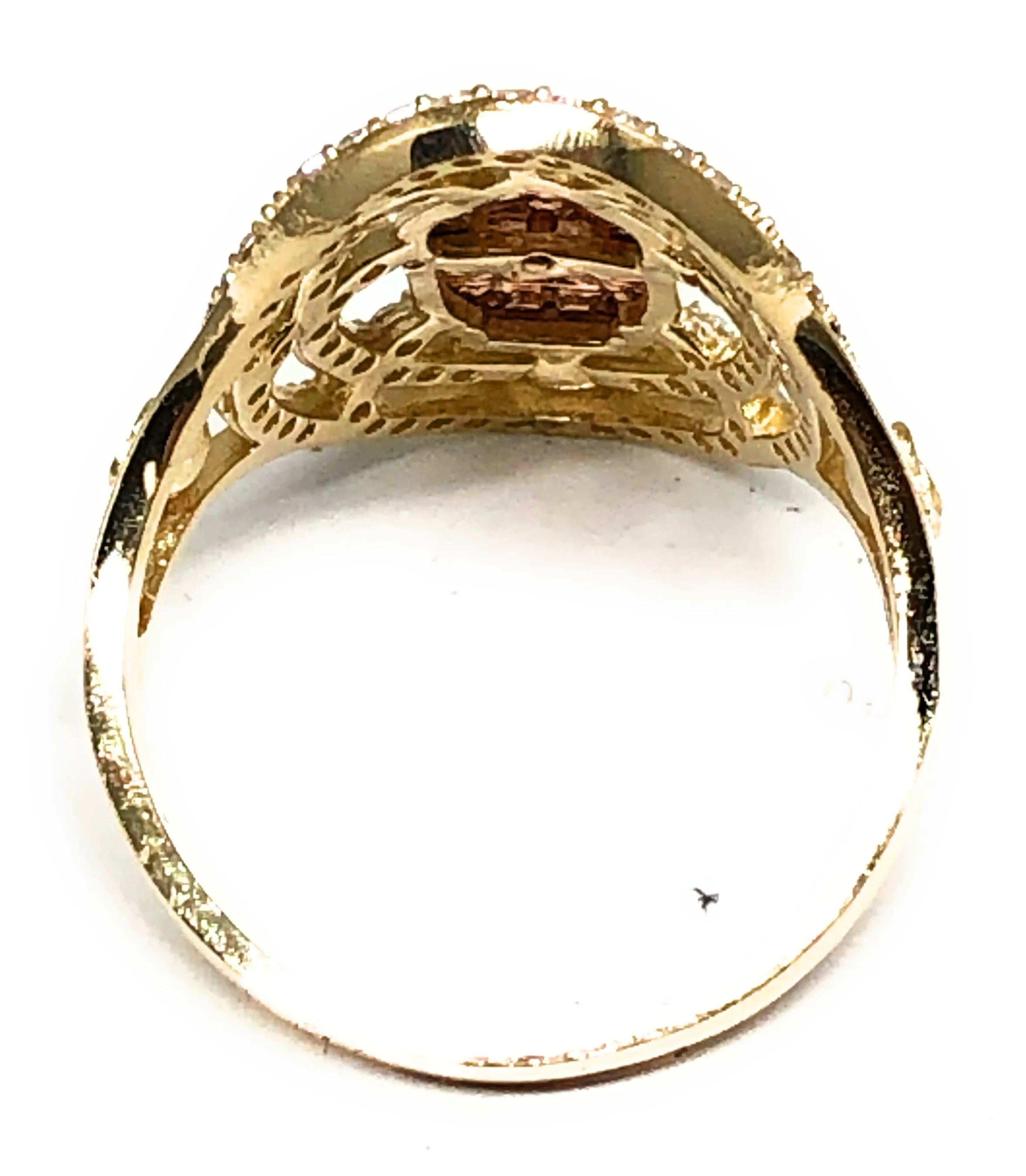 10k Solid Gold Yellow & Rose Gold Virrgin Mary CZ Flower Ring - Image 3