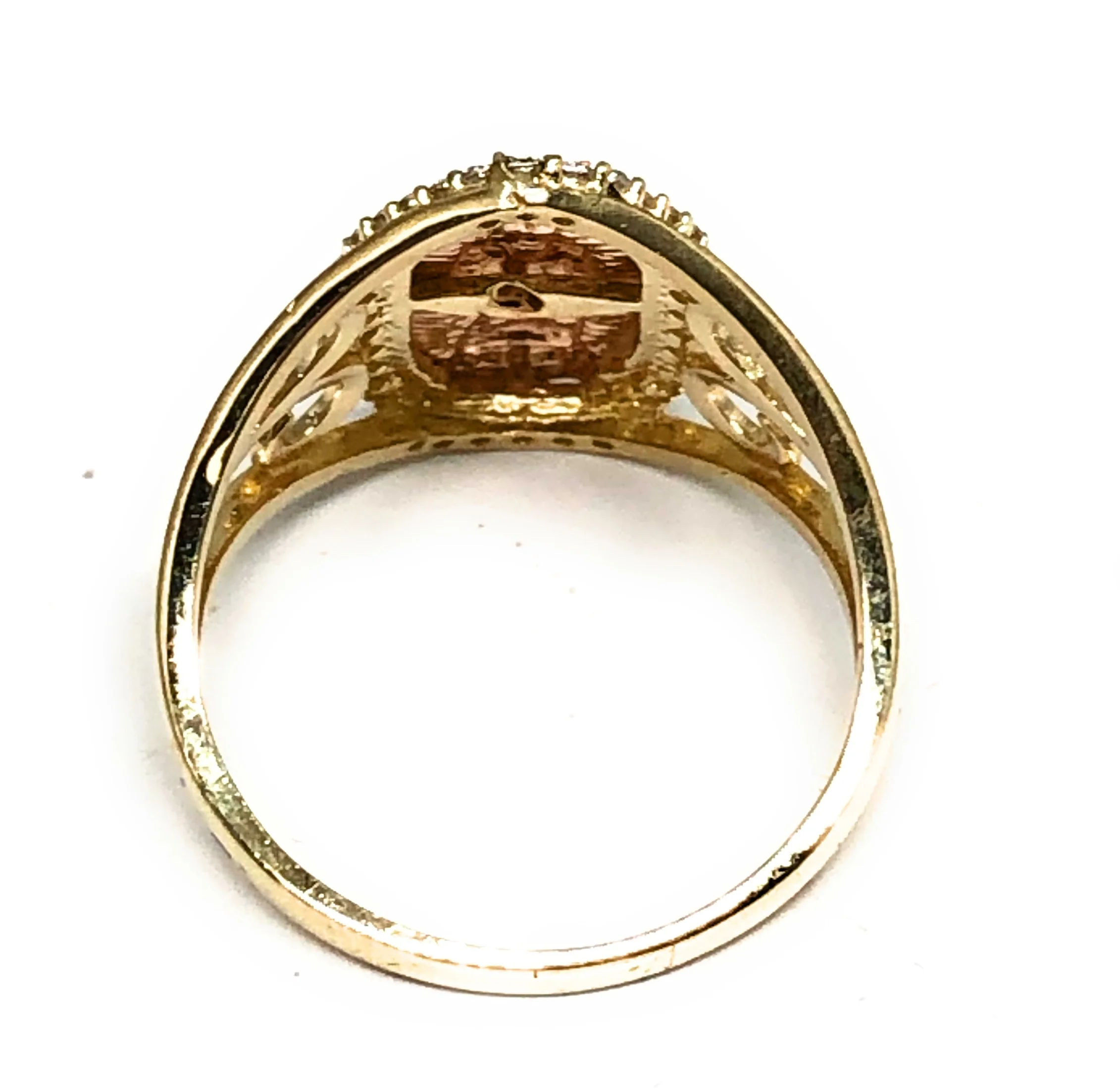 10k Solid Gold Yellow & Rose Gold Virrgin Mary CZ Ring - Image 3