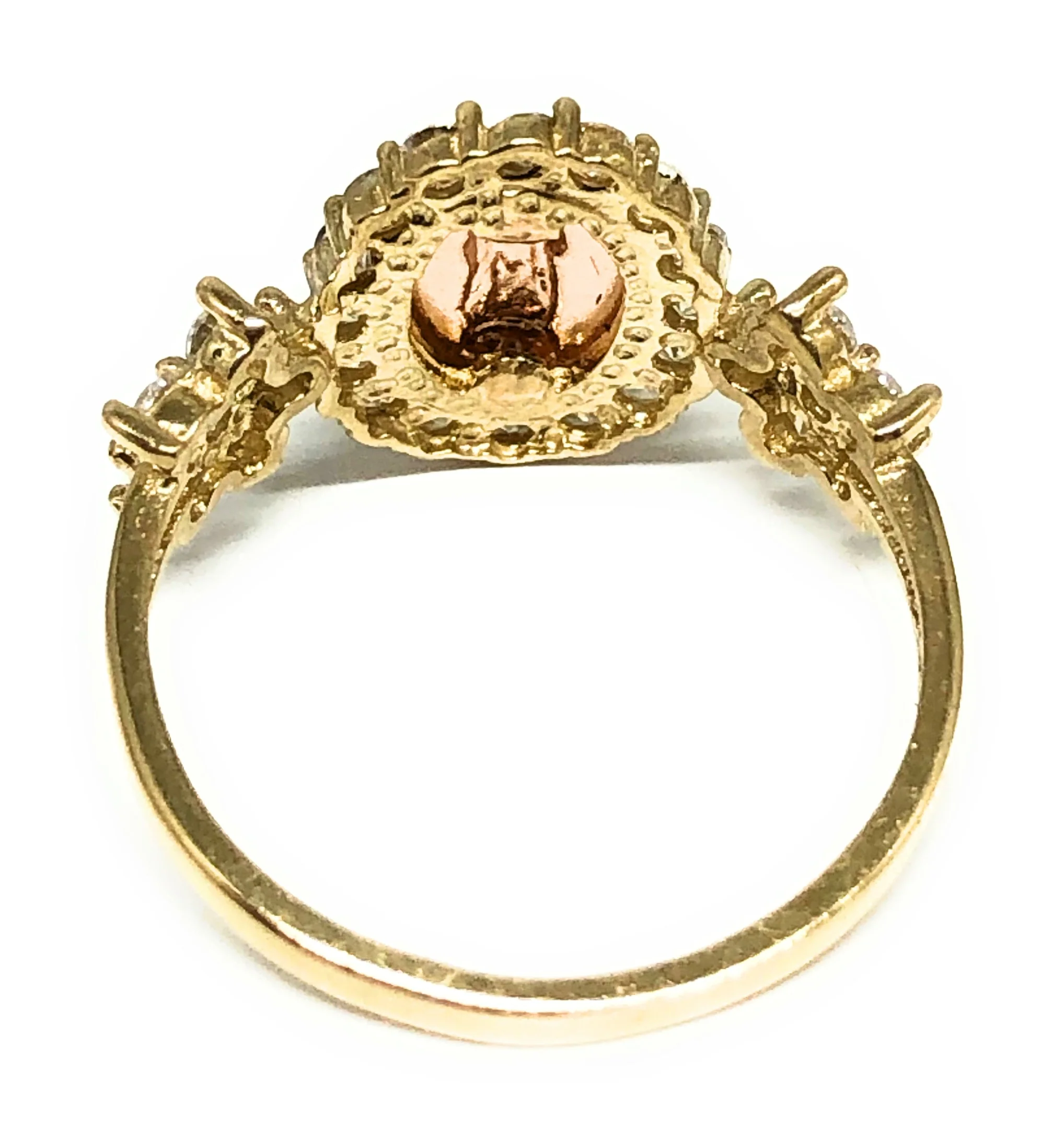 14k Solid Gold Yellow & Rose Gold Virrgin Mary CZ Ring - Image 3