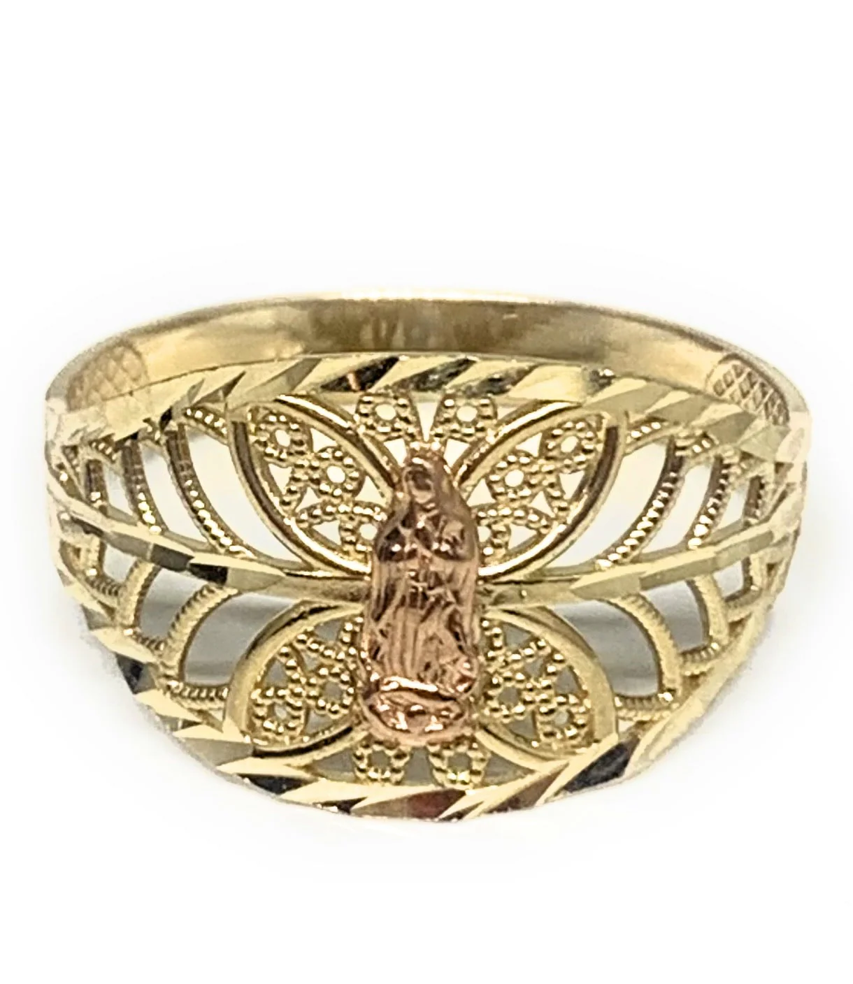 10k Solid Gold Yellow & Rose Gold Virrgin Mary Filigran Butterfly Ring (FC 147)