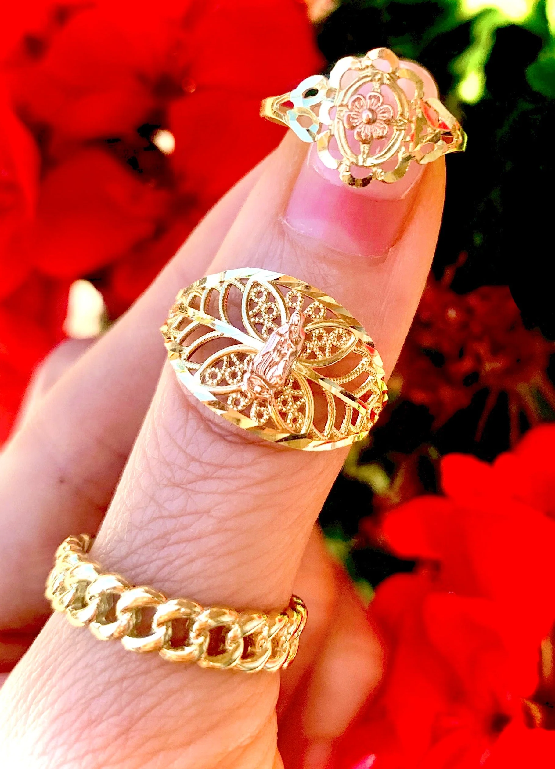 10k Solid Gold Yellow & Rose Gold Virrgin Mary Filigran Butterfly Ring (FC 147) - Image 4