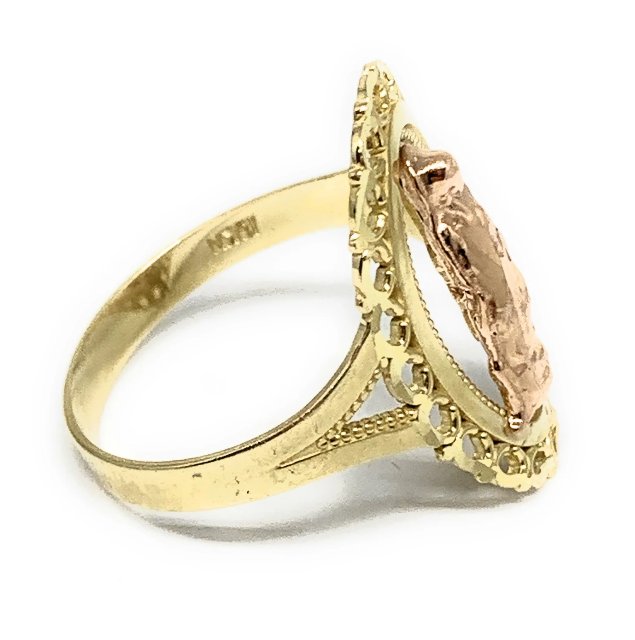 10k Solid Gold Yellow & Rose Gold Virrgin Mary Oval Elegant Ring - Image 2