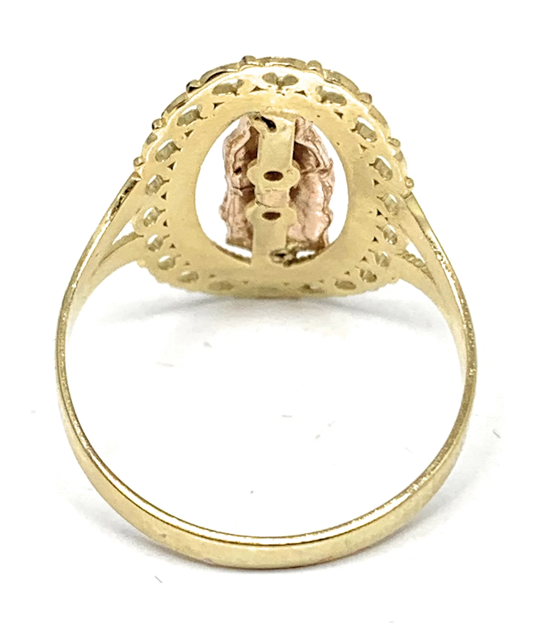 10k Solid Gold Yellow & Rose Gold Virrgin Mary Oval Elegant Ring - Image 3