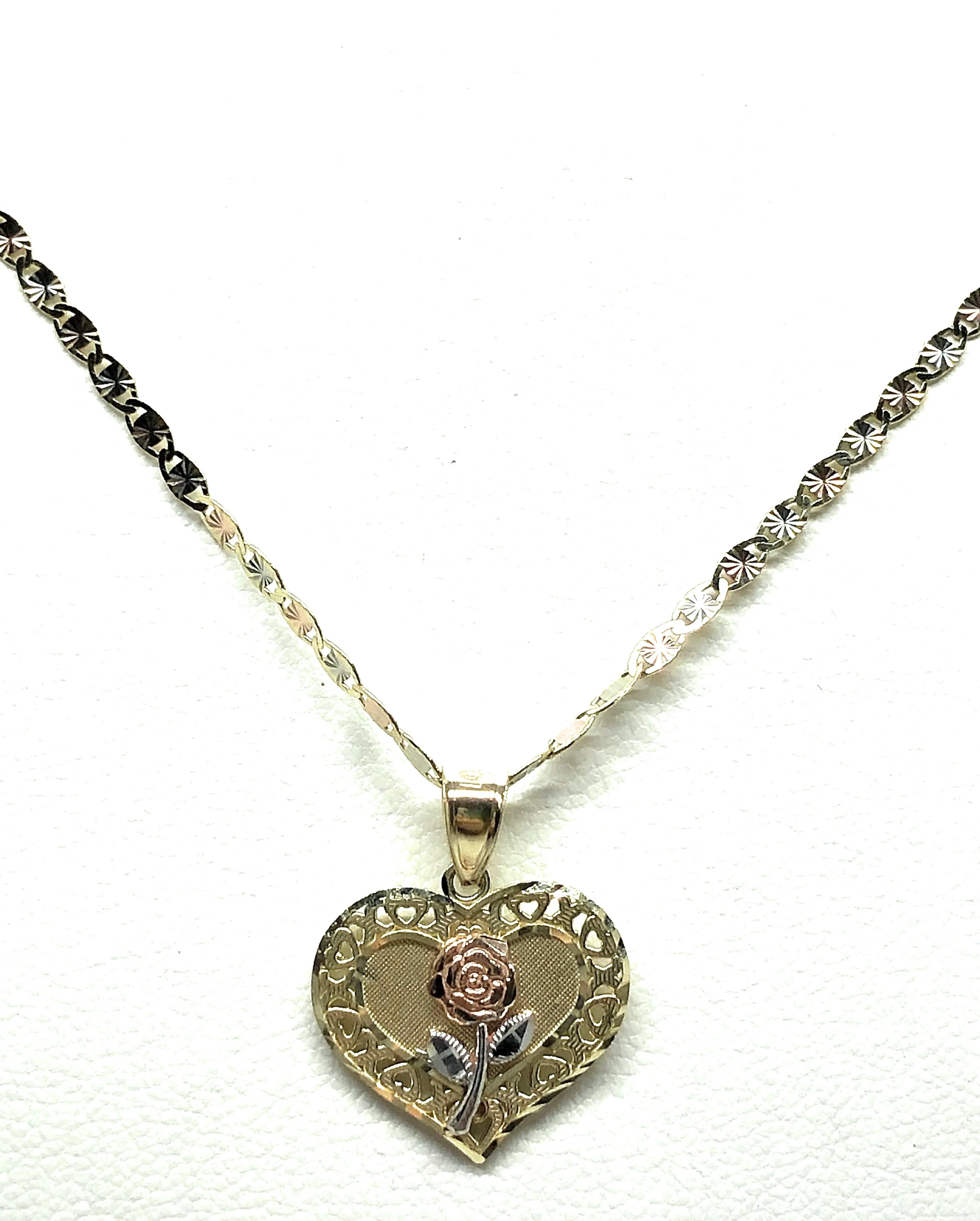 10k Solid Gold Yellow & Rose Heart Pendant Necklace Valentina Chain - Image 4