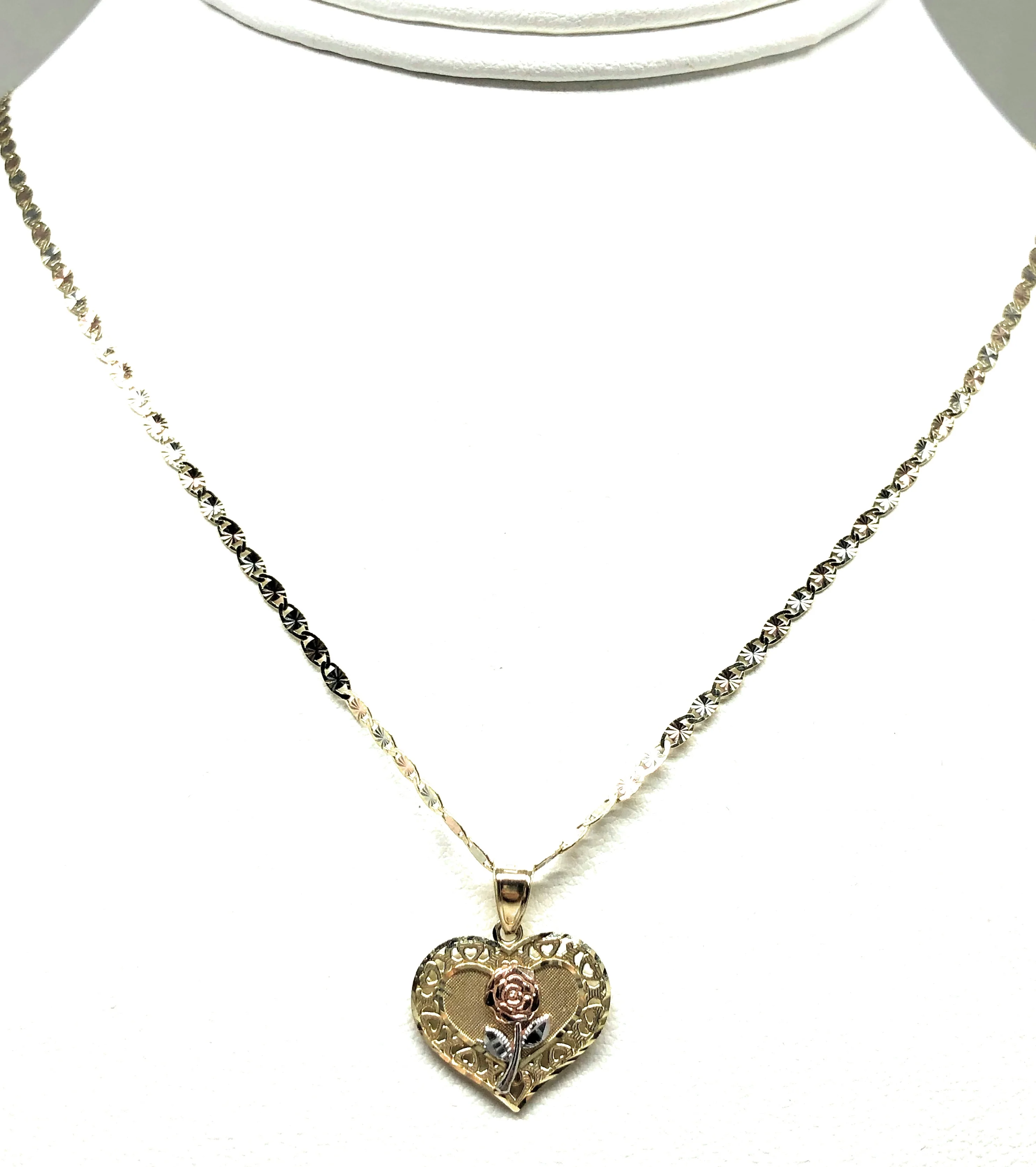 10k Solid Gold Yellow & Rose Heart Pendant Necklace Valentina Chain - Image 5