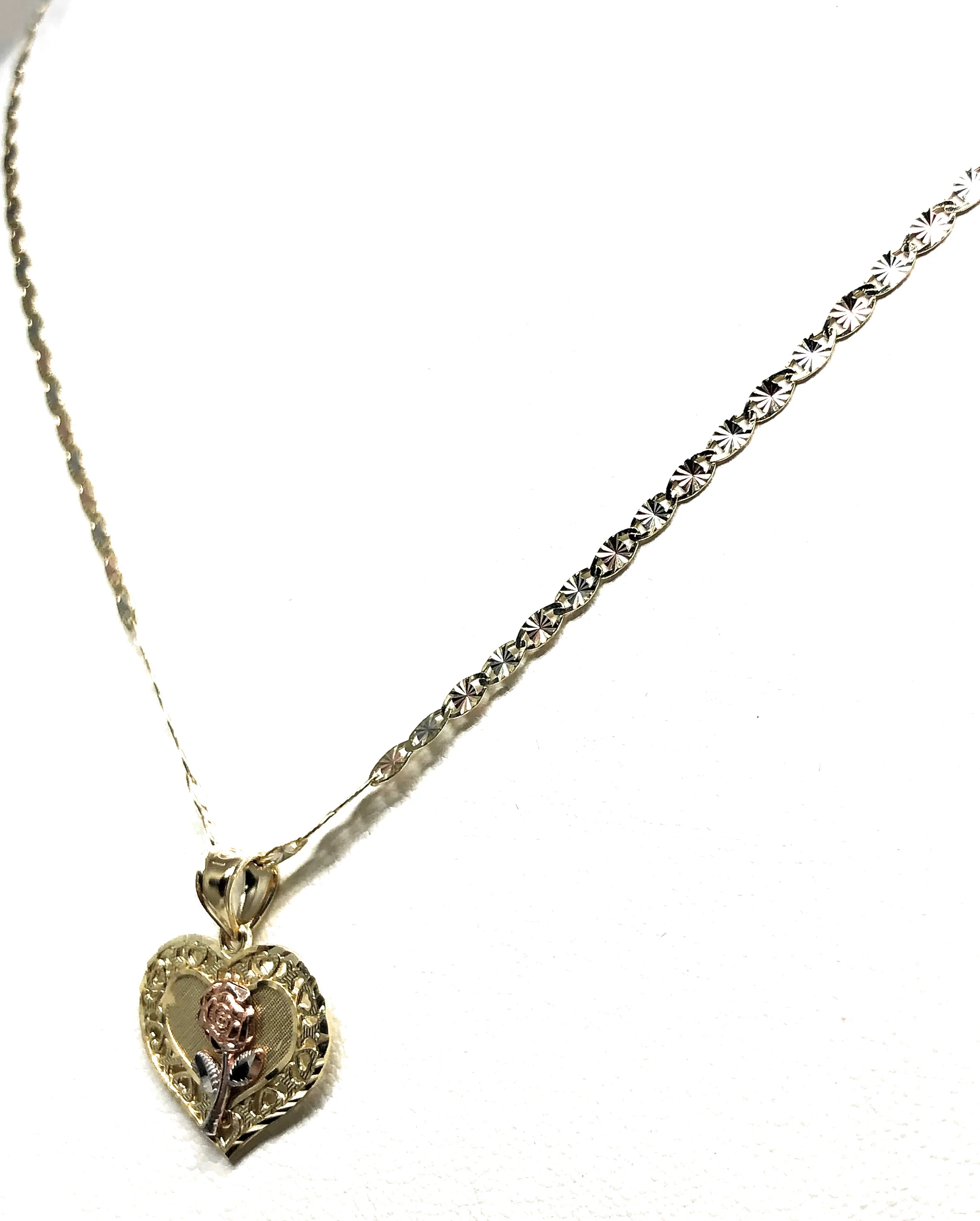 10k Solid Gold Yellow & Rose Heart Pendant Necklace Valentina Chain - Image 7