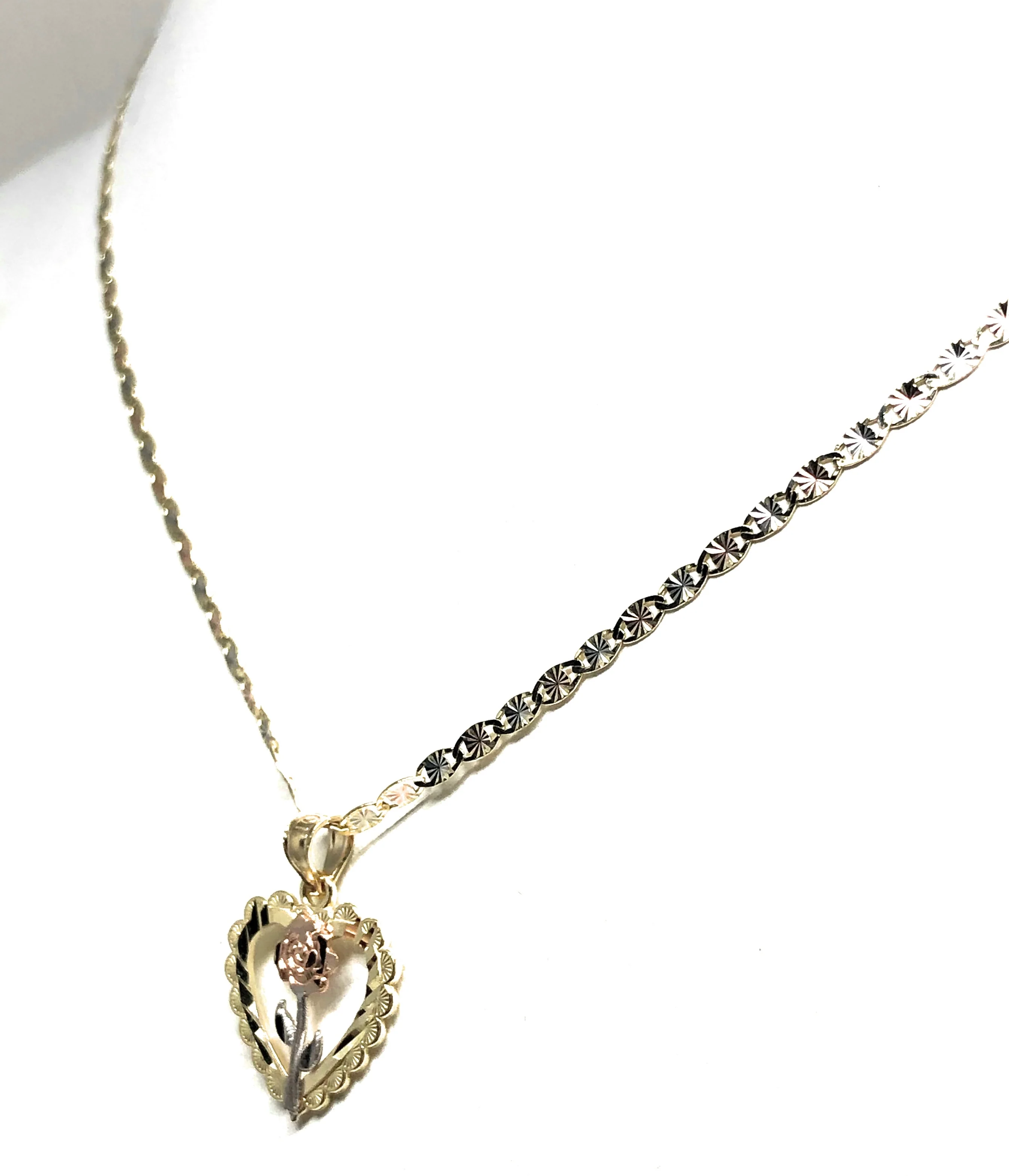 10k Solid Gold Yellow & Rose Heart Pendant Necklace Valentina Chain - Image 7