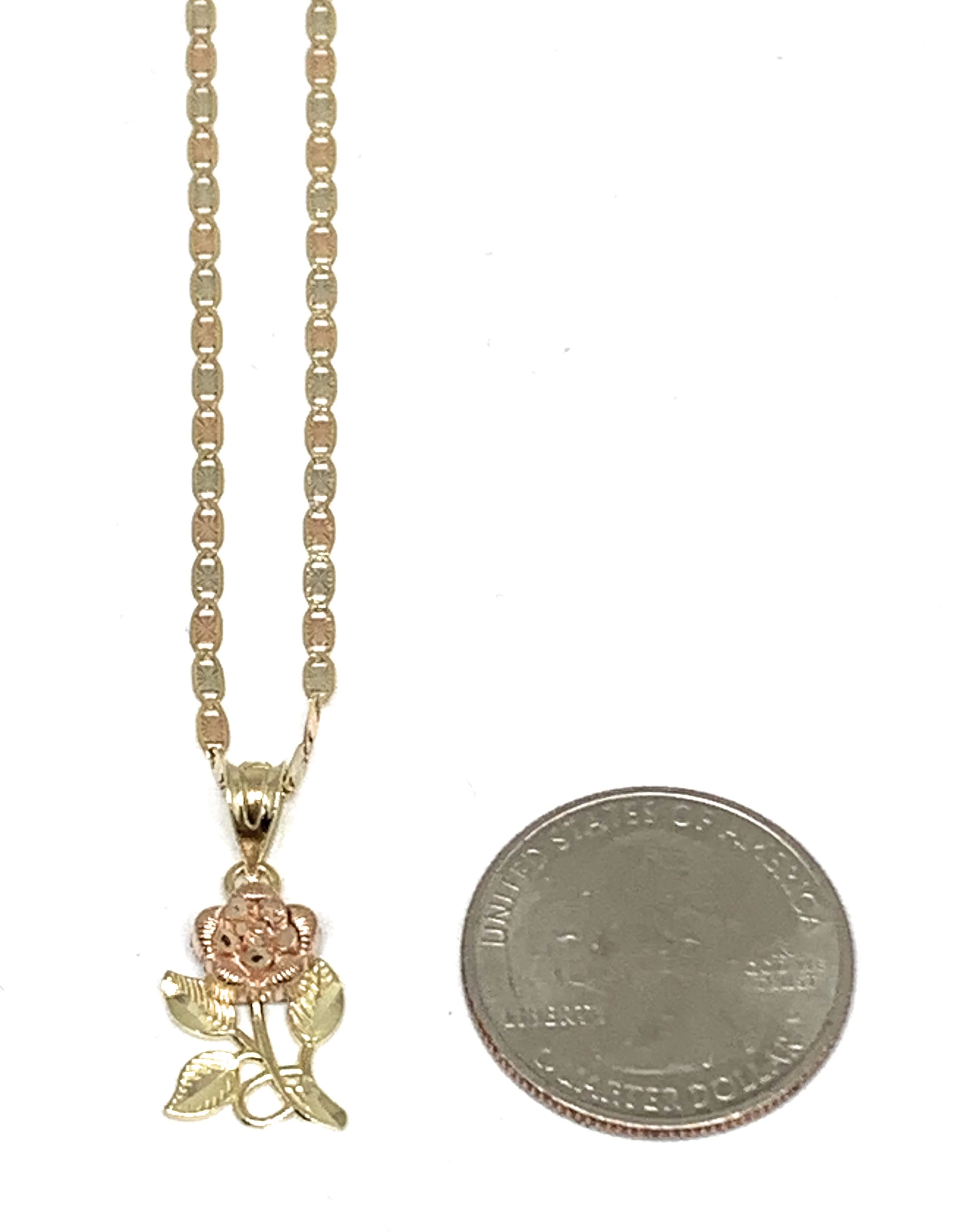 10k Solid Gold Yellow & Rose Pendant Necklace Tri-Color Valentina Chain - Image 2
