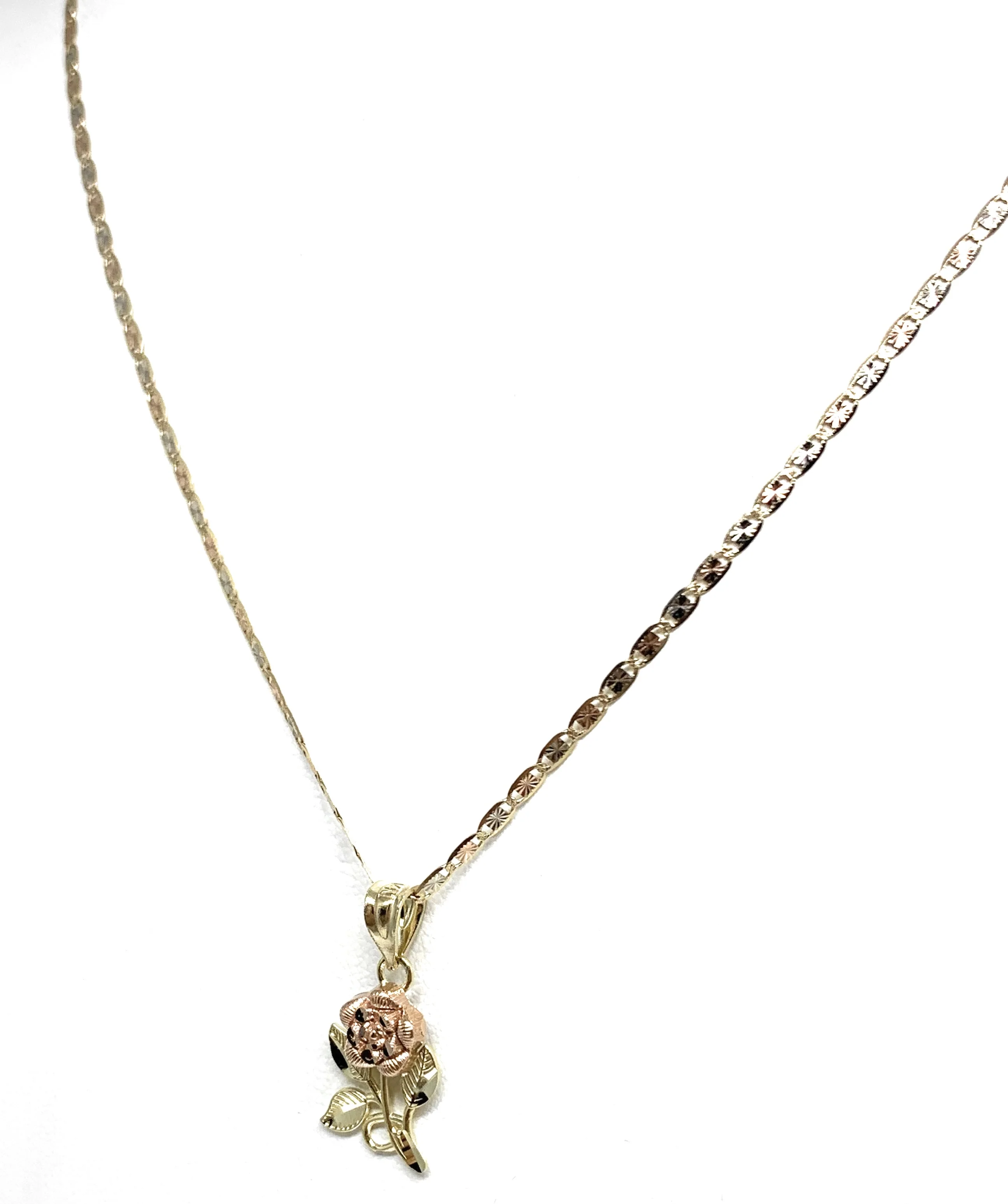 10k Solid Gold Yellow & Rose Pendant Necklace Tri-Color Valentina Chain - Image 5