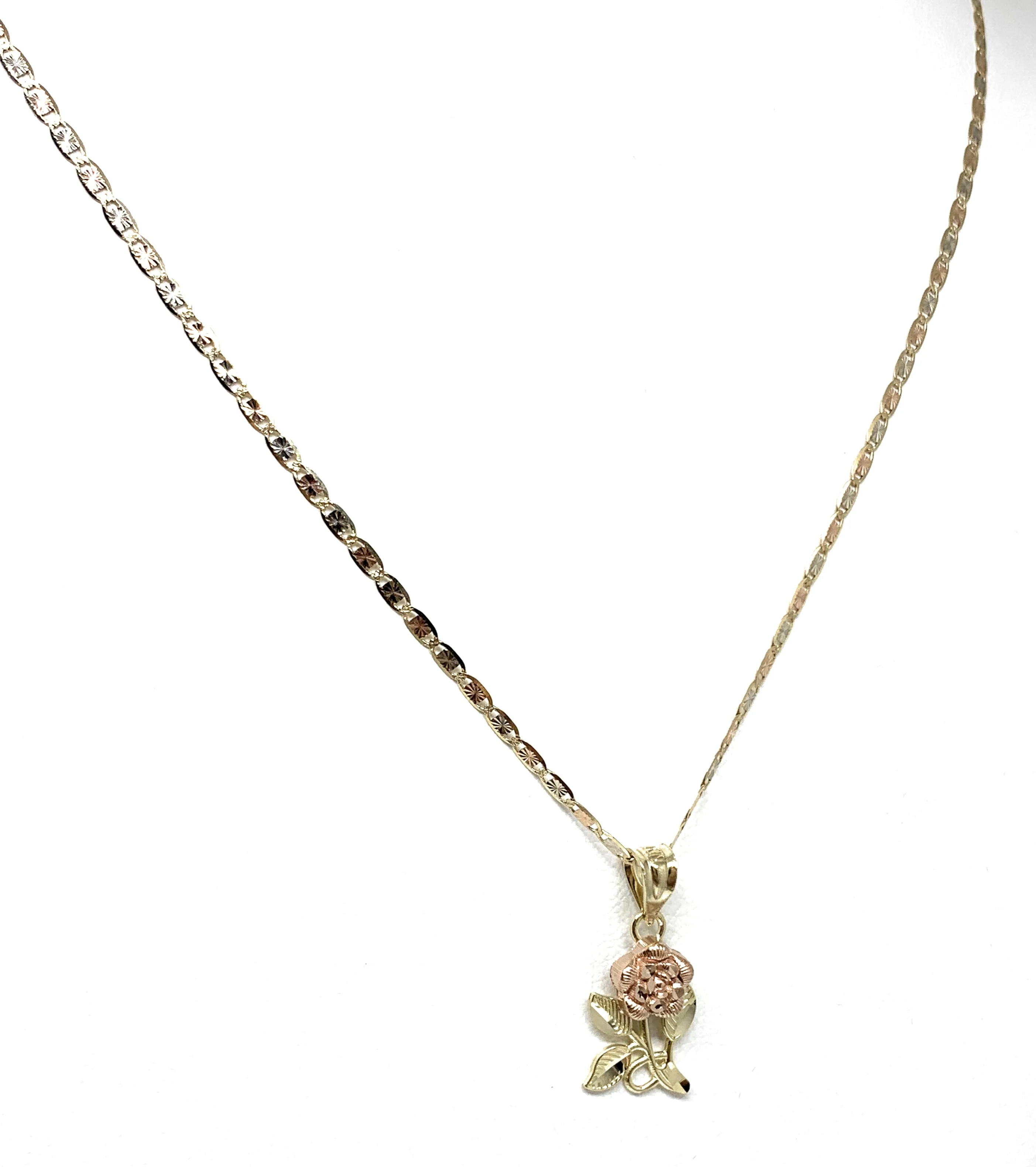 10k Solid Gold Yellow & Rose Pendant Necklace Tri-Color Valentina Chain - Image 6