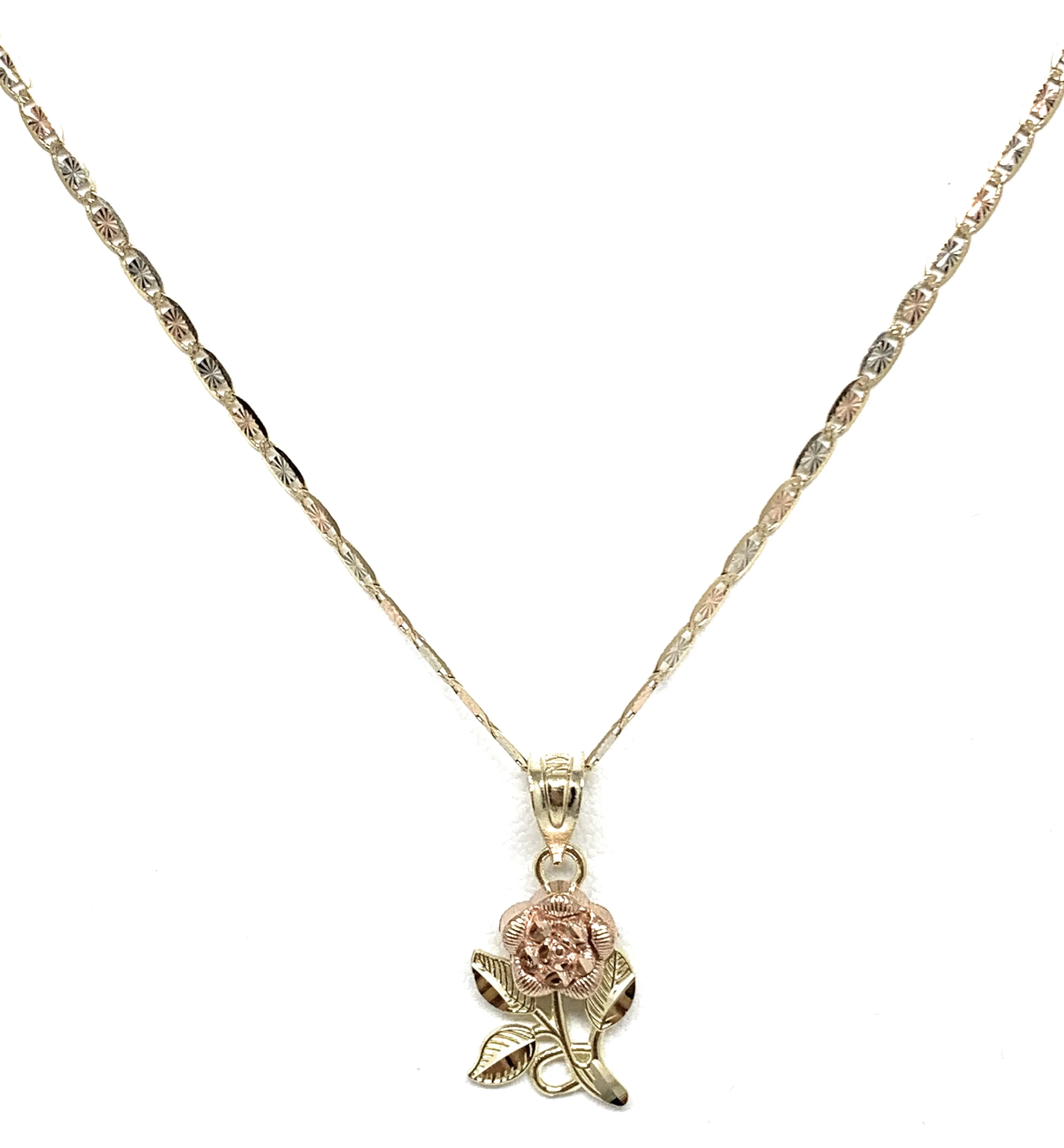 10k Solid Gold Yellow & Rose Pendant Necklace Tri-Color Valentina Chain - Image 7