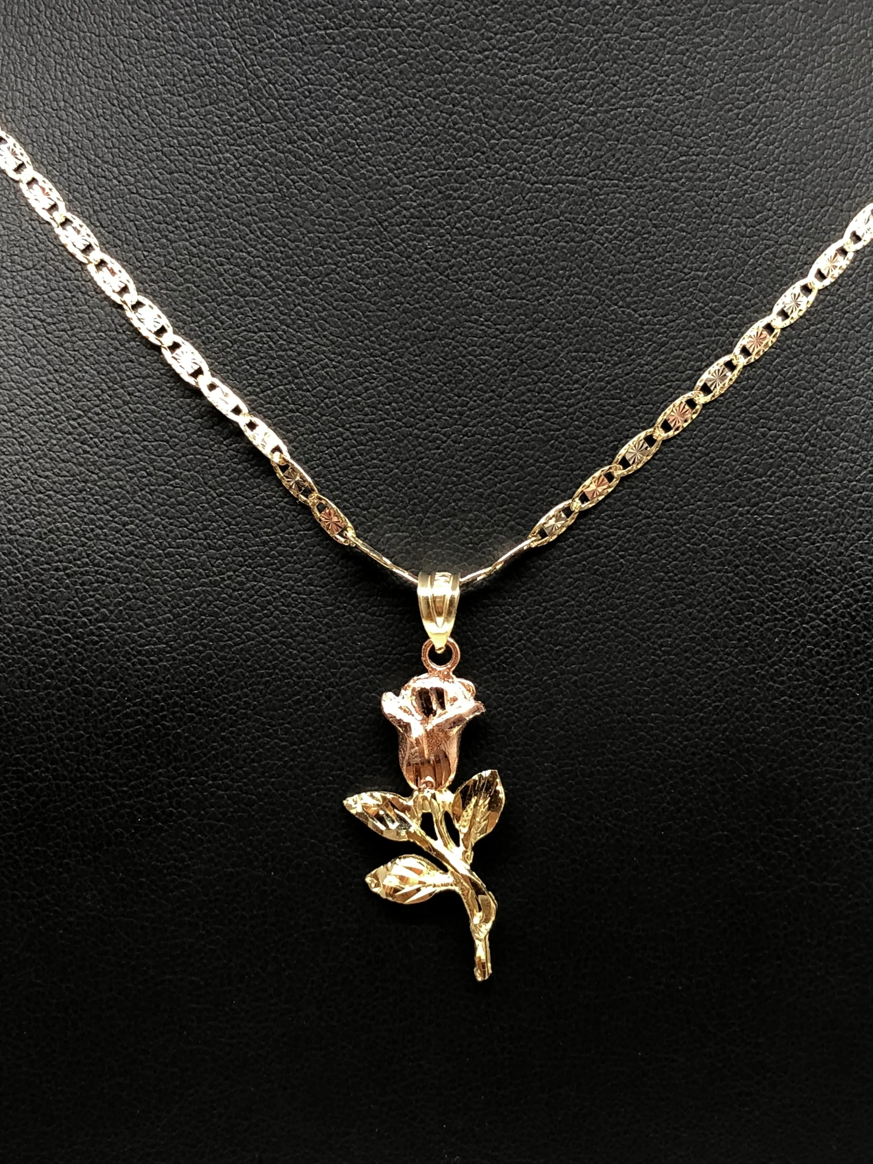 10k Solid Gold Yellow & Rose Pendant Necklace Tri-Color Valentina Chain - Image 5