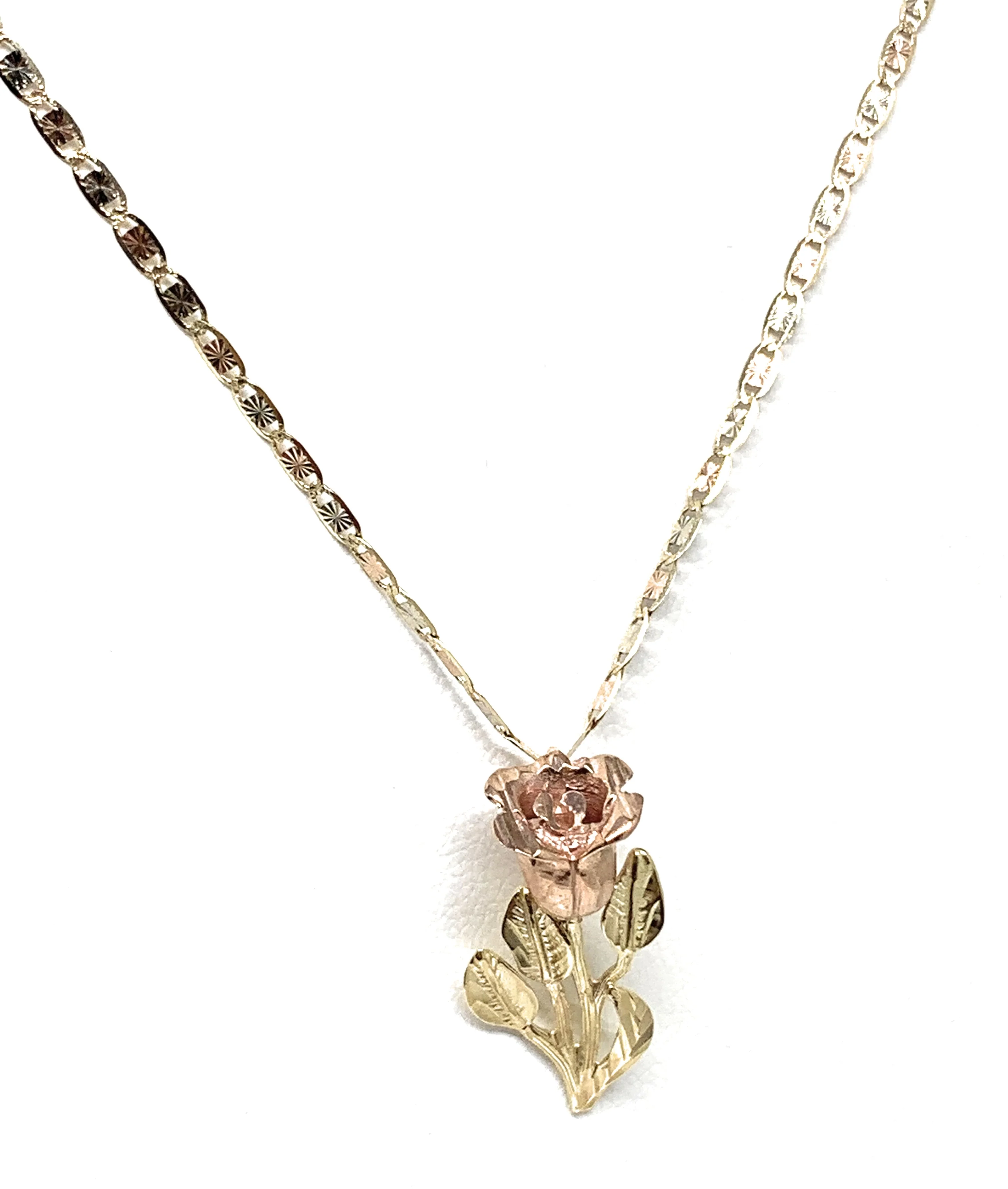 10k Solid Gold Yellow & Rose Pendant Necklace Valentina Chain - Image 3