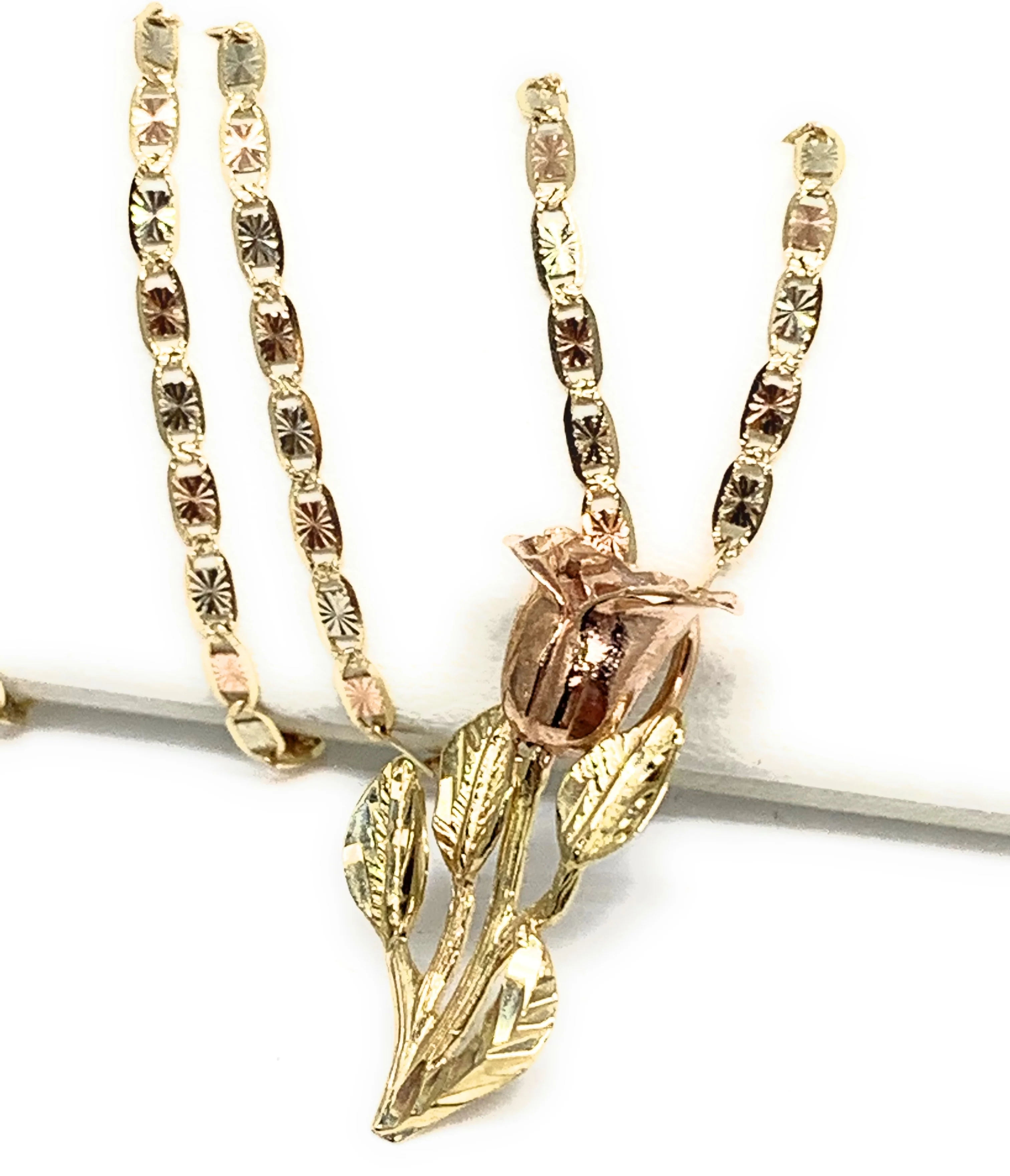 10k Solid Gold Yellow & Rose Pendant Necklace Valentina Chain - Image 4