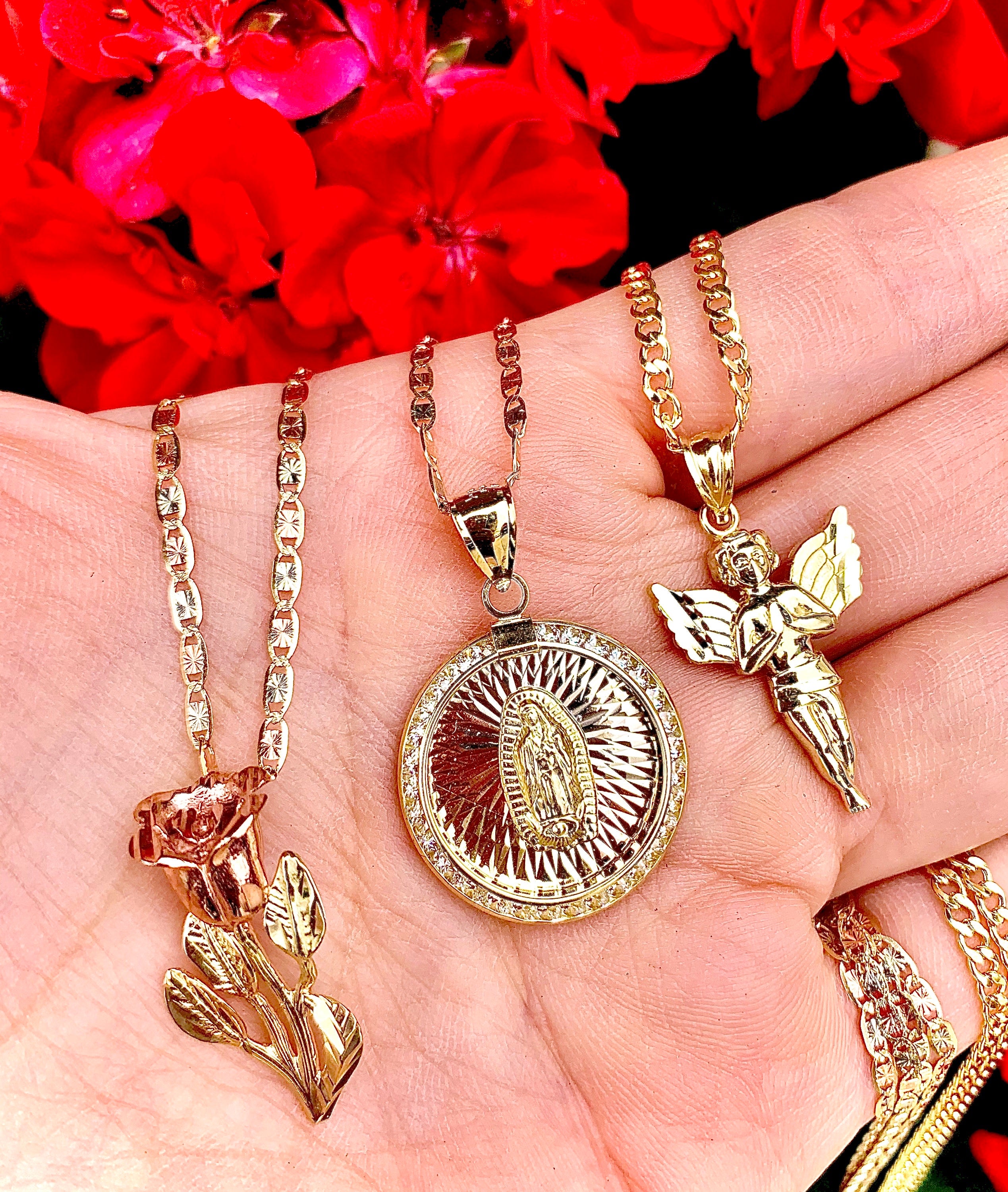 10k Solid Gold Yellow & Rose Pendant Necklace Valentina Chain - Image 8