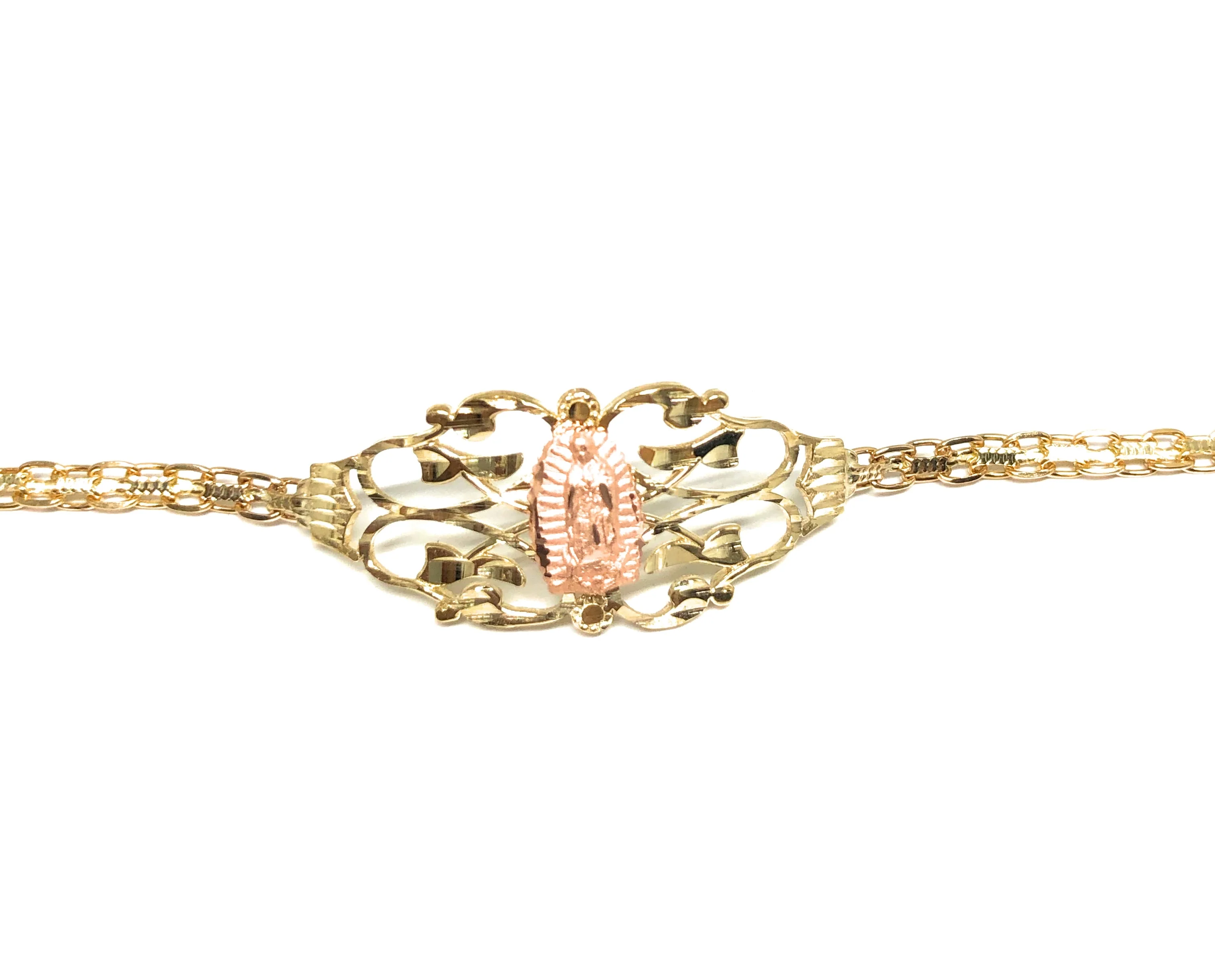 10k Solid Gold Yellow & Rose Virrgin Mary Filigran Brracelet 7 inch Virrgen Guadalupe - Image 3