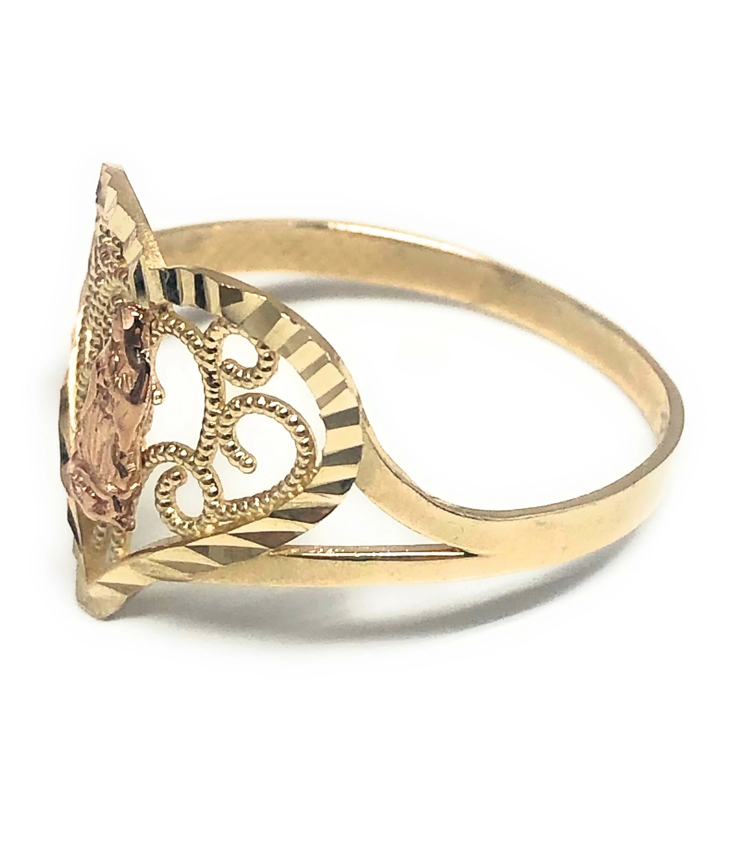 10k Solid Gold Yellow & Rose Virrgin Mary Filigran Heart Ring (FC 146) - Image 2