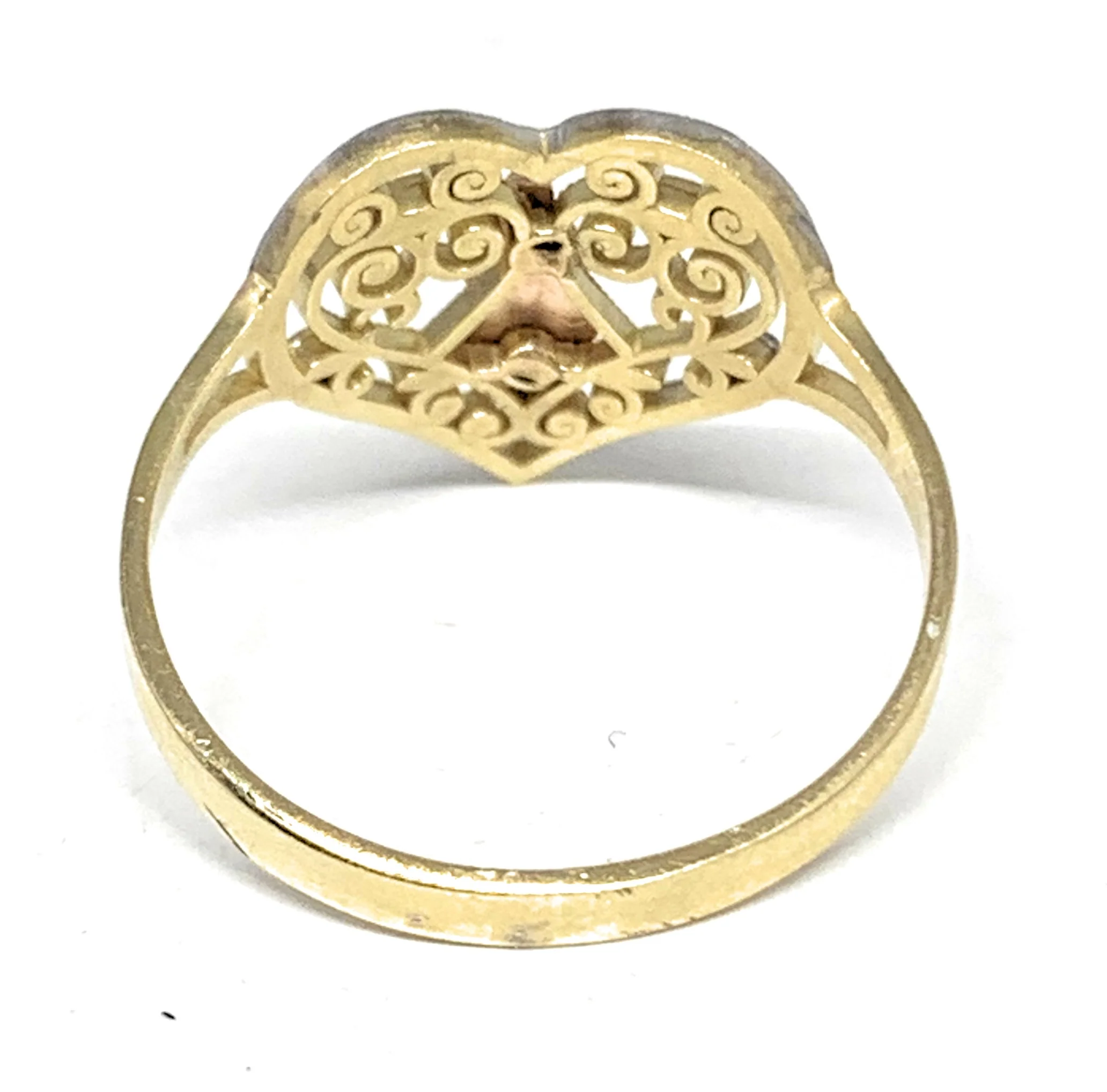 10k Solid Gold Yellow & Rose Virrgin Mary Filigran Heart Ring - Image 3