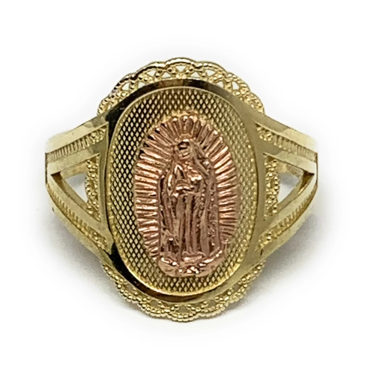 10k Solid Gold Yellow & Rose Virrgin Mary Ring Virrgen Guadalupe