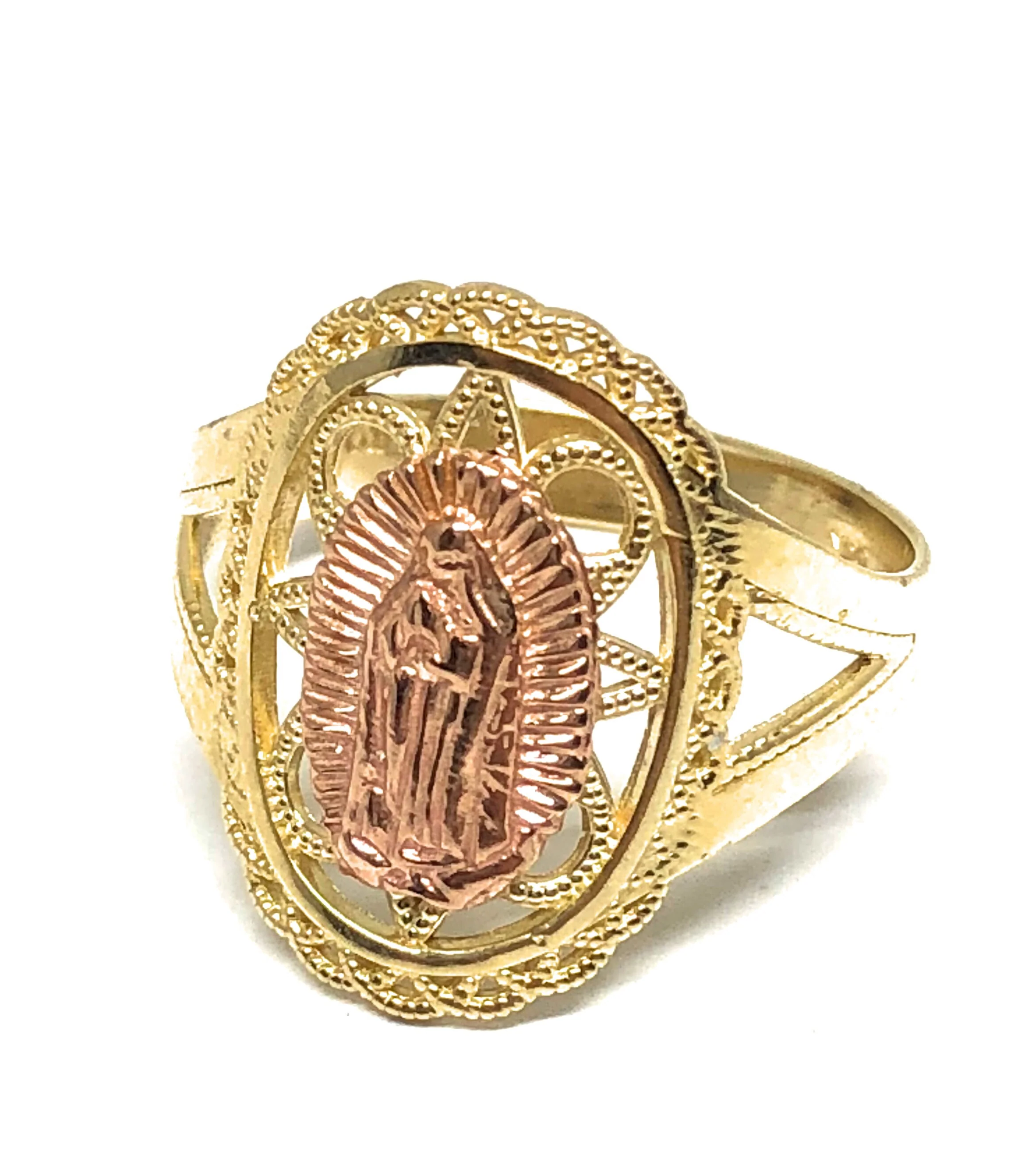 10k Solid Gold Yellow & Rose Virrgin Mary Ring Virrgen Guadalupe - Image 3