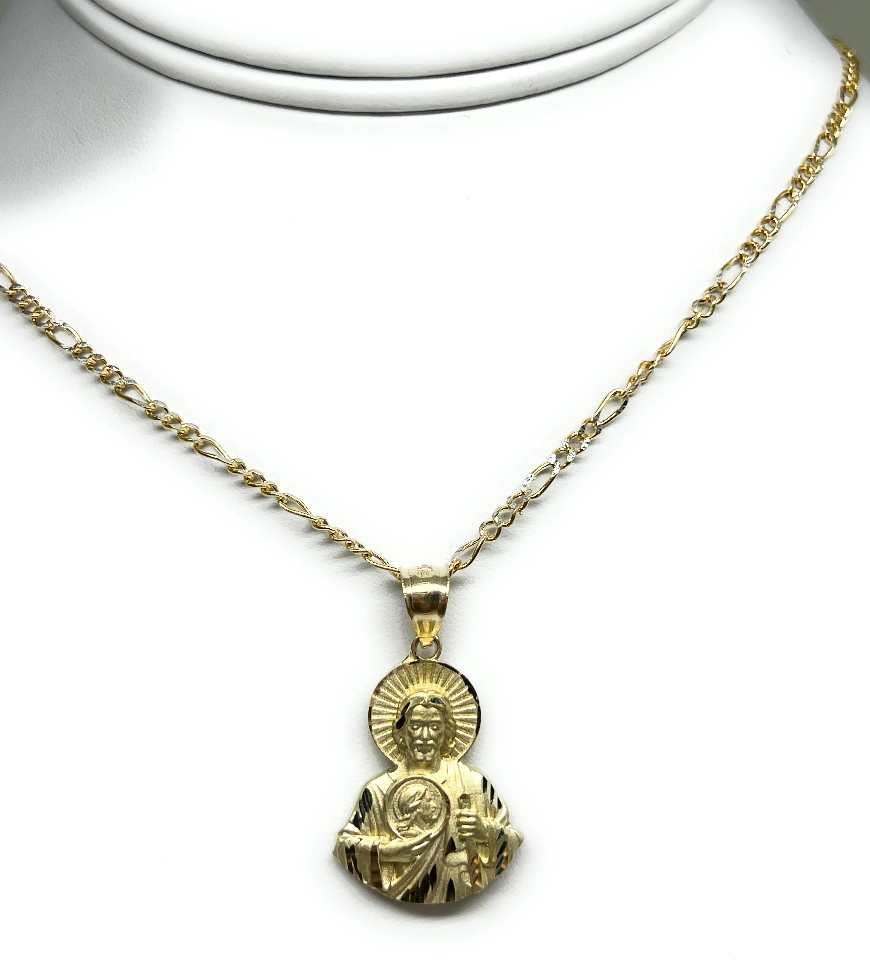 10k Solid Gold Yellow Saan Judas Saaint Jude HALF BODY Pendant Figaro Chain (LG) - Image 6