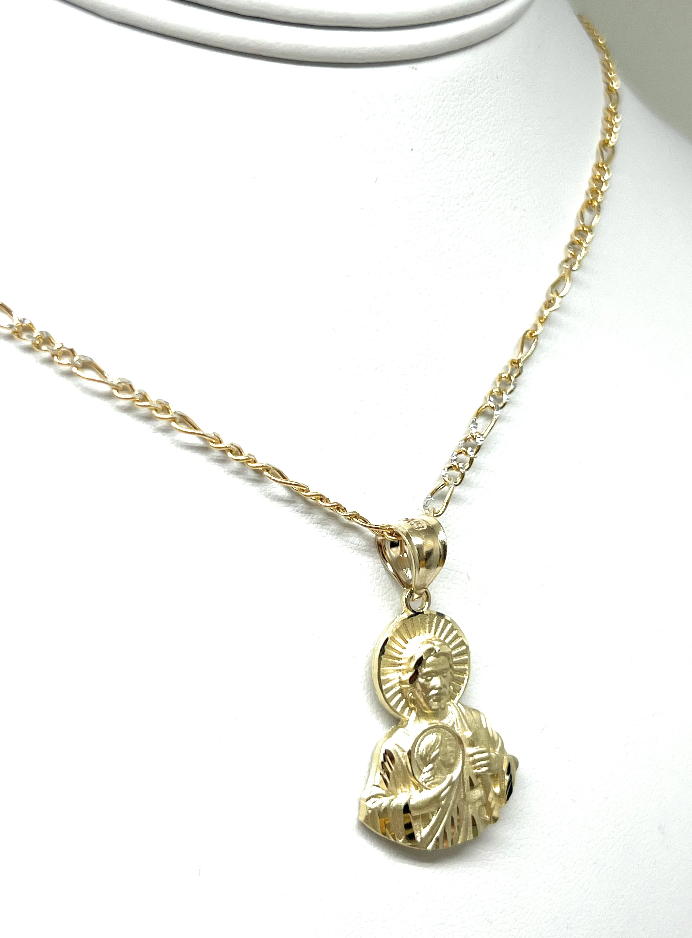 10k Solid Gold Yellow Saan Judas Saaint Jude HALF BODY Pendant Figaro Chain (LG) - Image 7