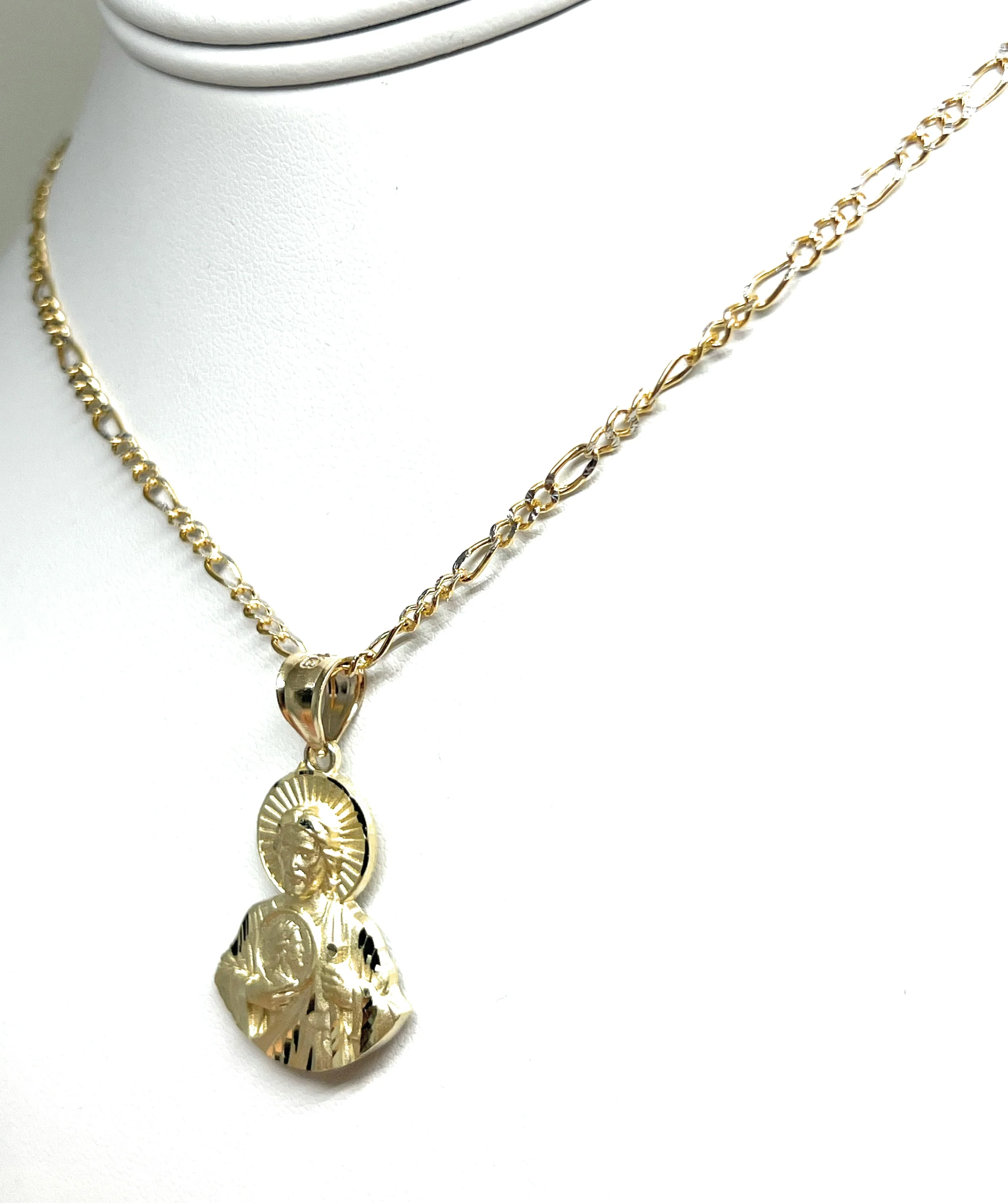 10k Solid Gold Yellow Saan Judas Saaint Jude HALF BODY Pendant Figaro Chain (LG) - Image 8