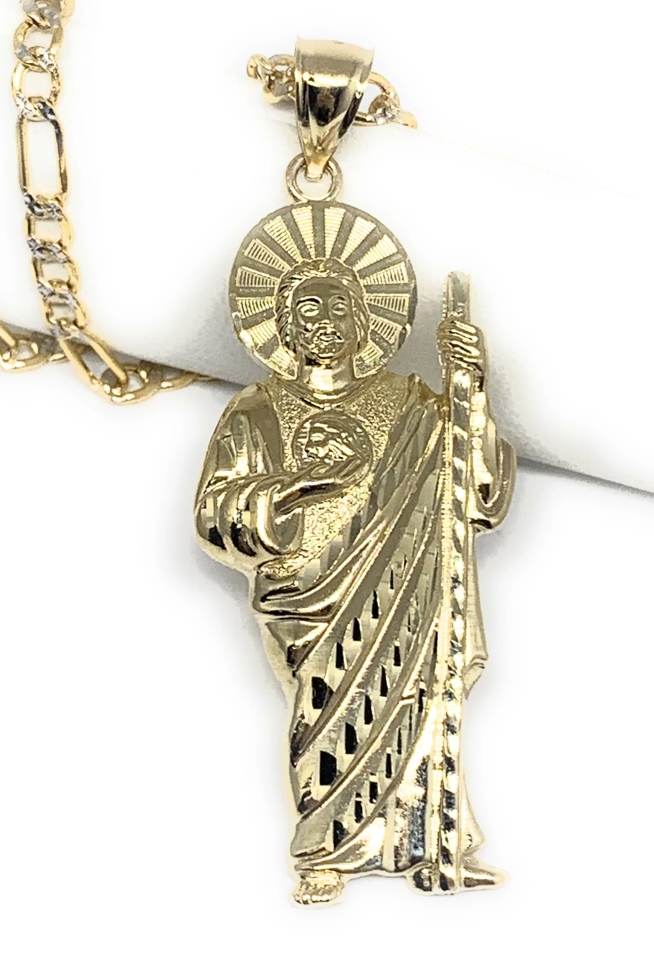 10k Solid Gold Yellow Saan Judas Saaint Jude Pendant Necklace with Chain