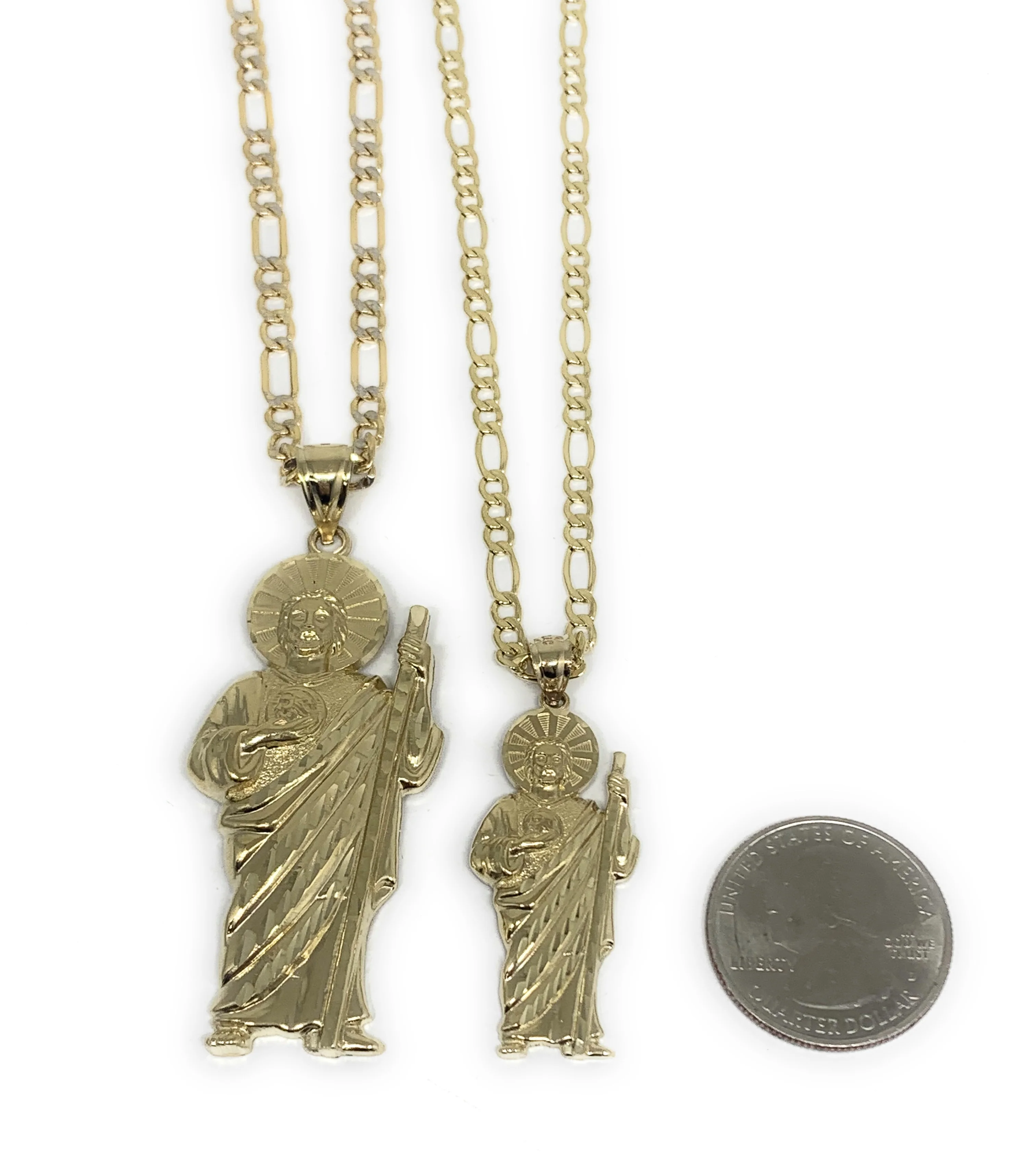 10k Solid Gold Yellow Saan Judas Saaint Jude Pendant Necklace with Chain - Image 2