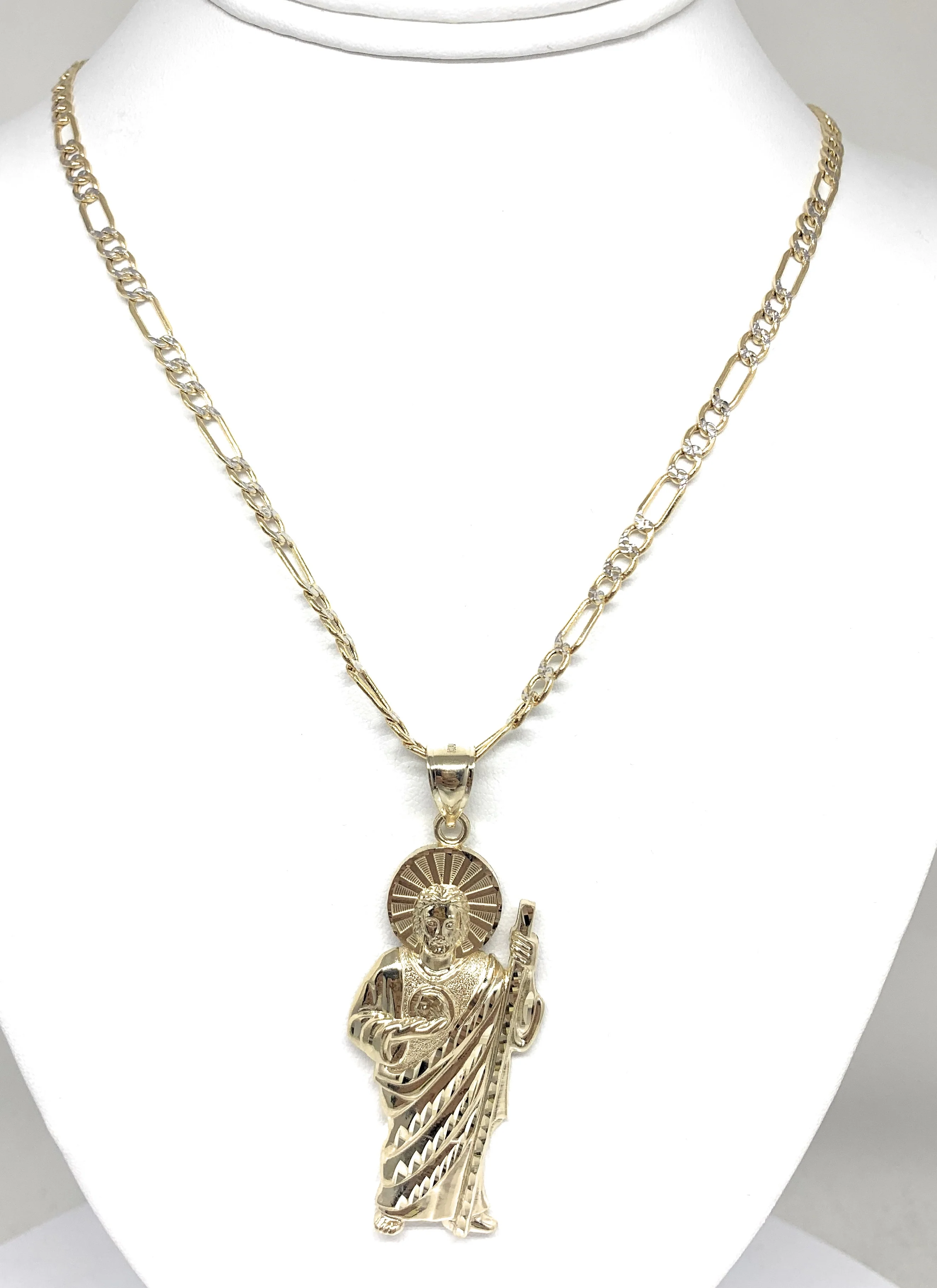 10k Solid Gold Yellow Saan Judas Saaint Jude Pendant Necklace with Chain - Image 3