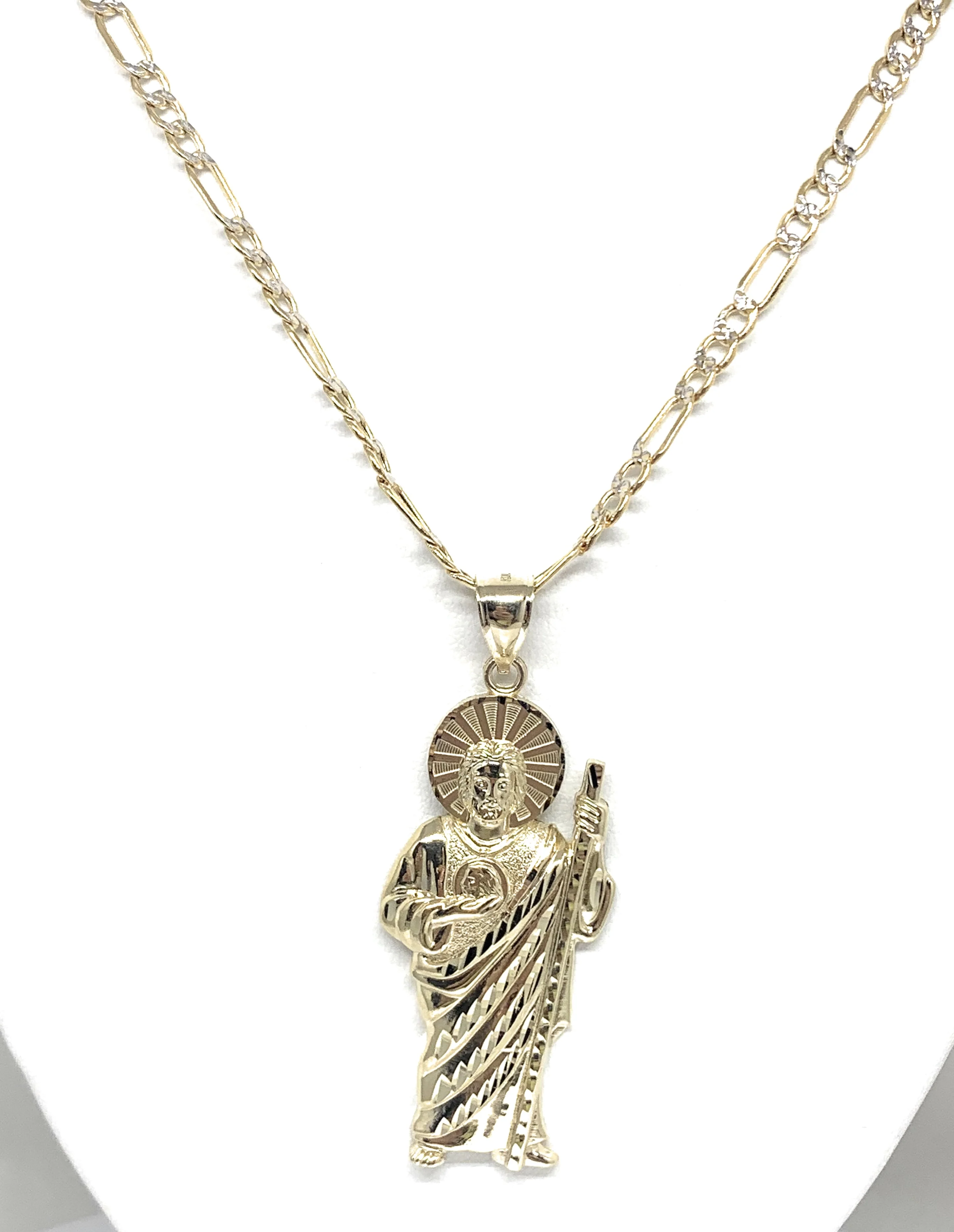 10k Solid Gold Yellow Saan Judas Saaint Jude Pendant Necklace with Chain - Image 4