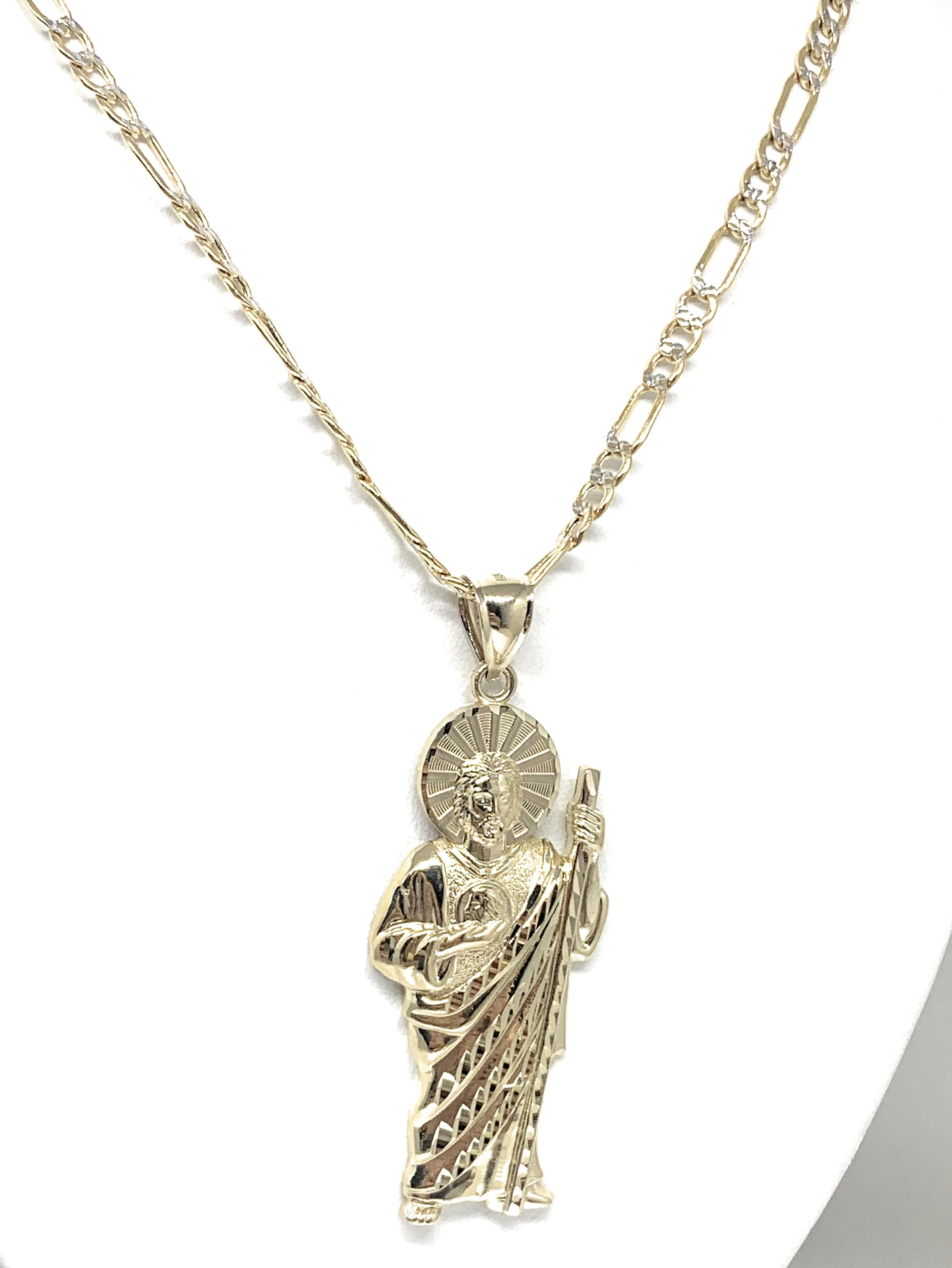 10k Solid Gold Yellow Saan Judas Saaint Jude Pendant Necklace with Chain - Image 5