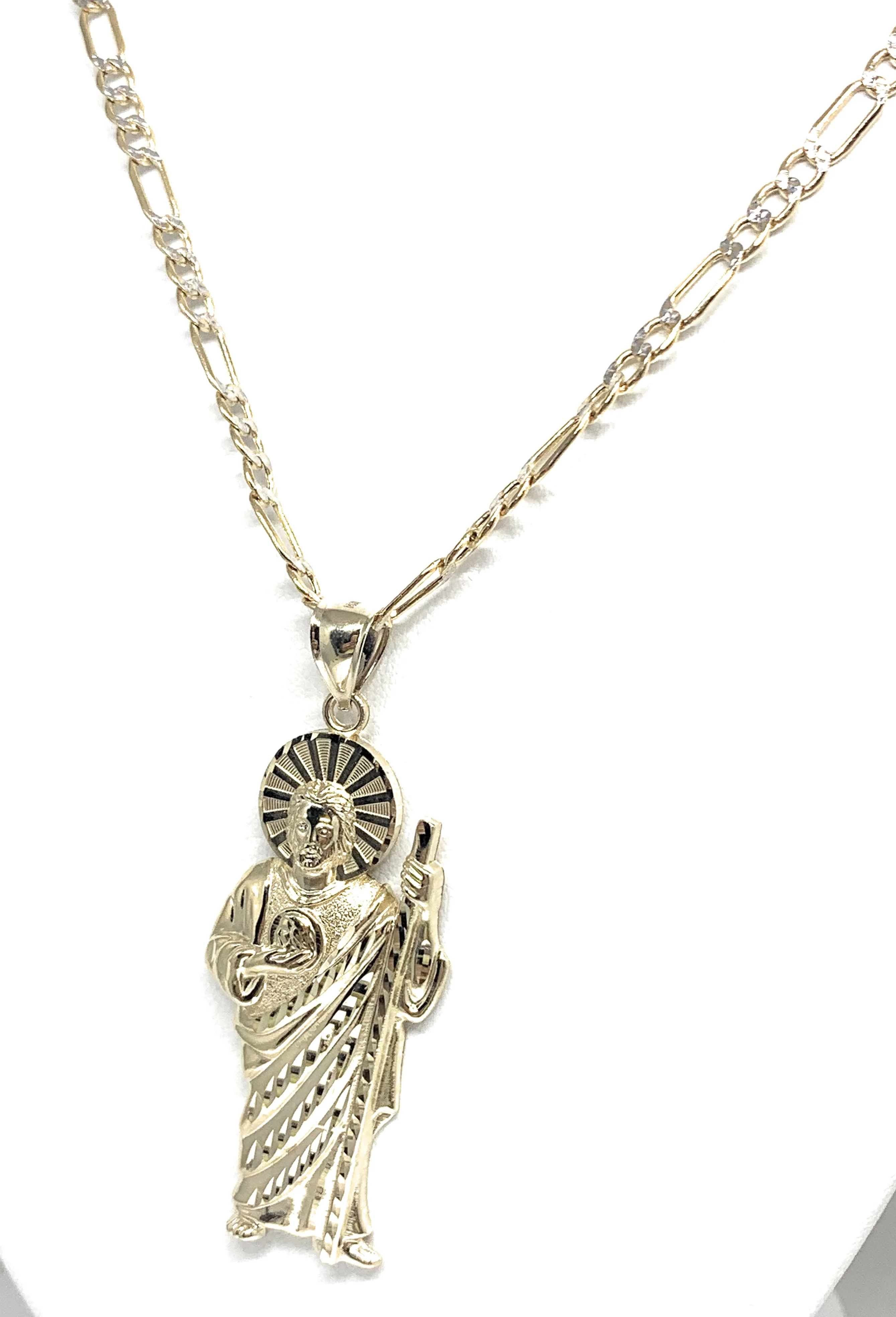 10k Solid Gold Yellow Saan Judas Saaint Jude Pendant Necklace with Chain - Image 6