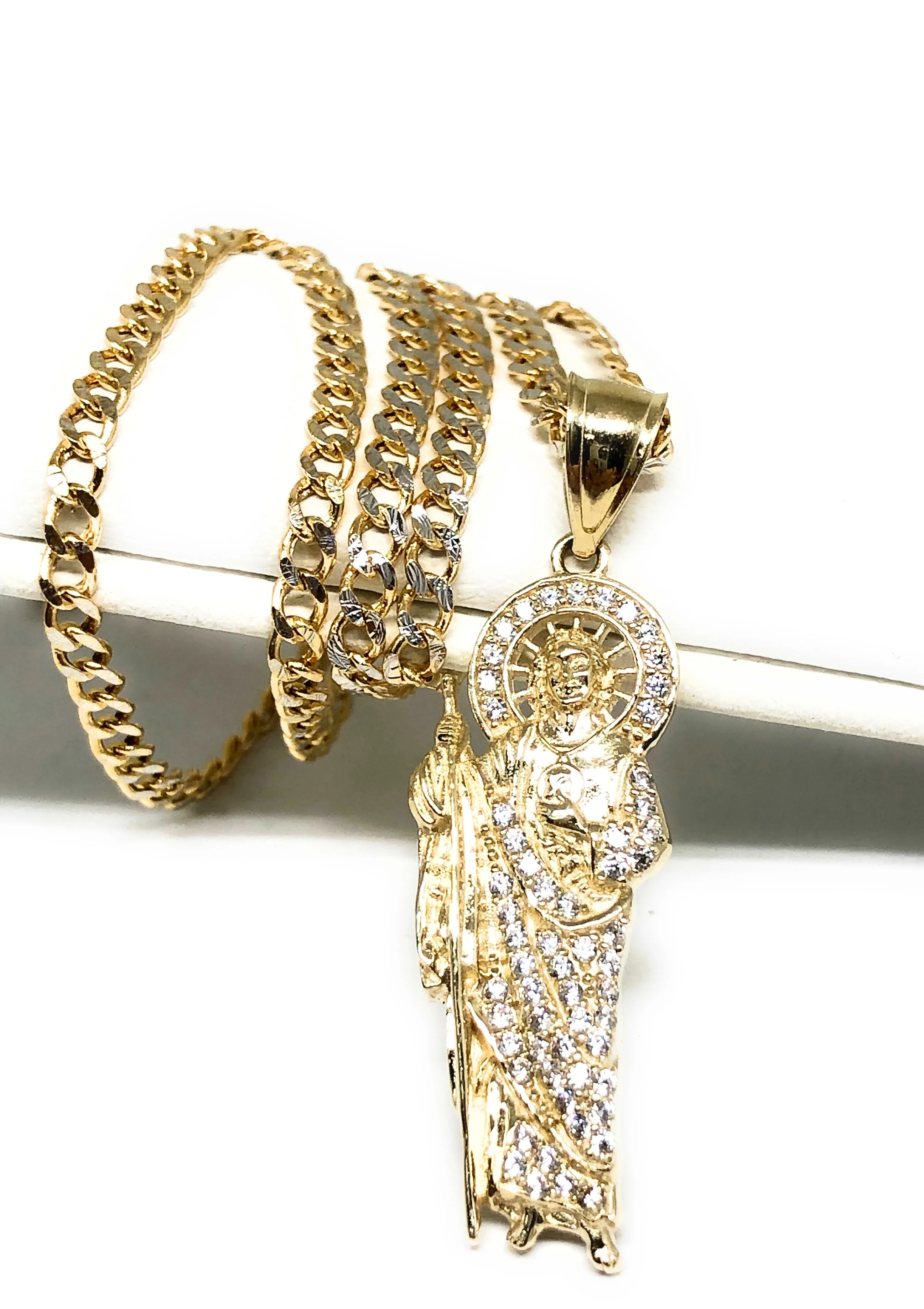 10k Solid Gold Yellow Saan Judas Cubic Zirconia Pendant Necklace (XS, SM, MED) - Image 3