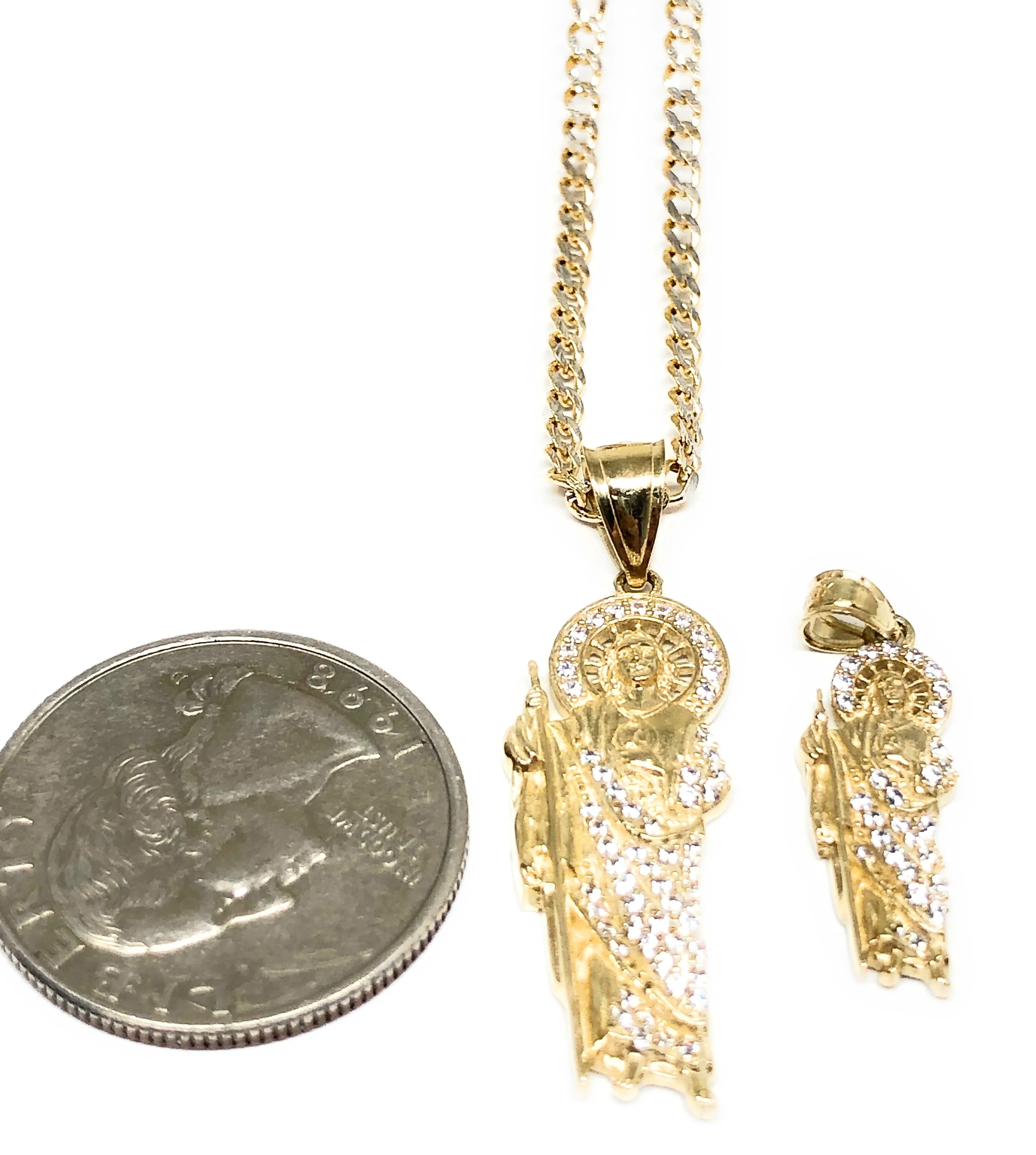 10k Solid Gold Yellow Saan Judas Cubic Zirconia Pendant Necklace (XS, SM, MED) - Image 4