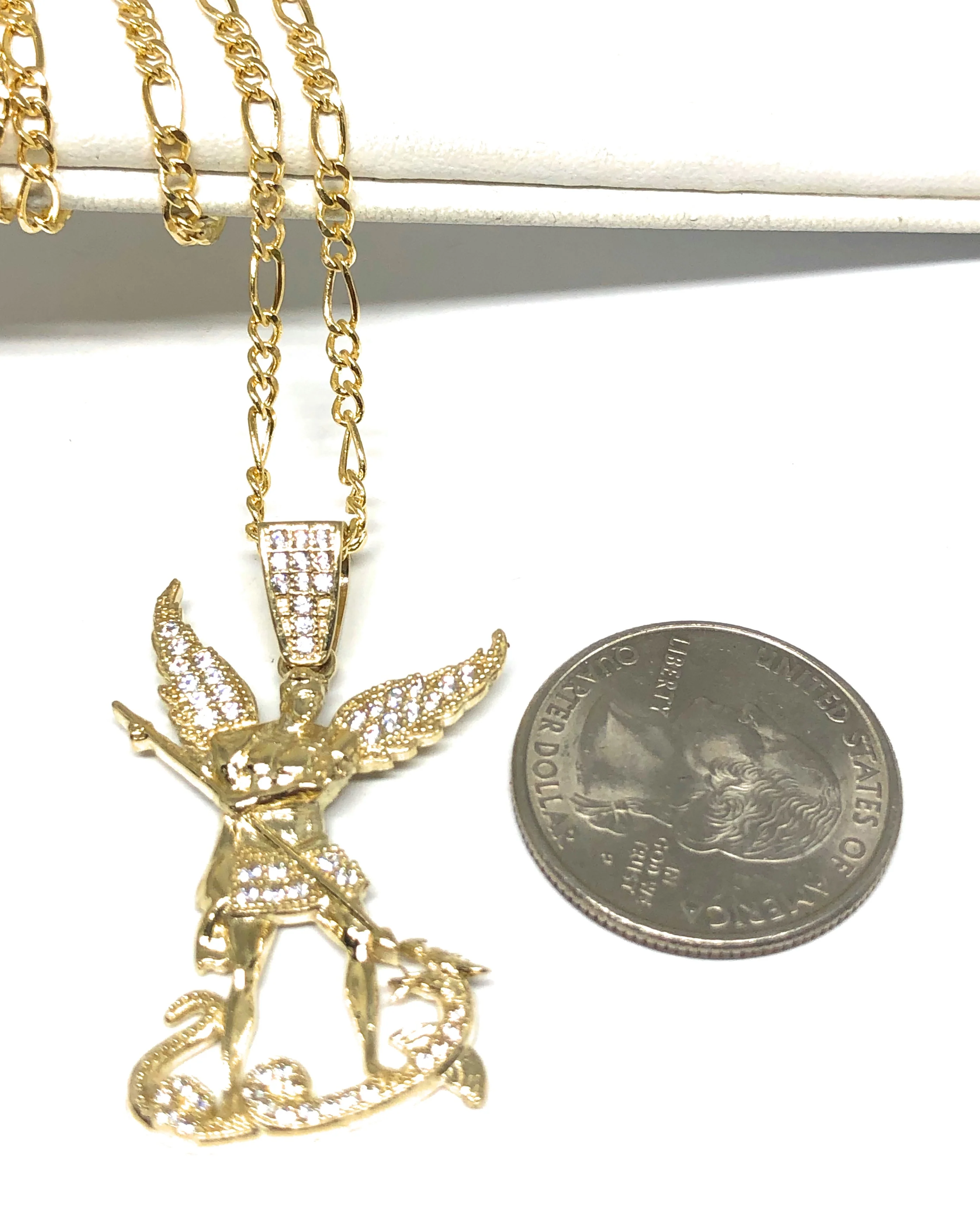 10k Solid Gold Yellow St. Michael Archangel CZ Pendant Necklace (7g) - Image 2