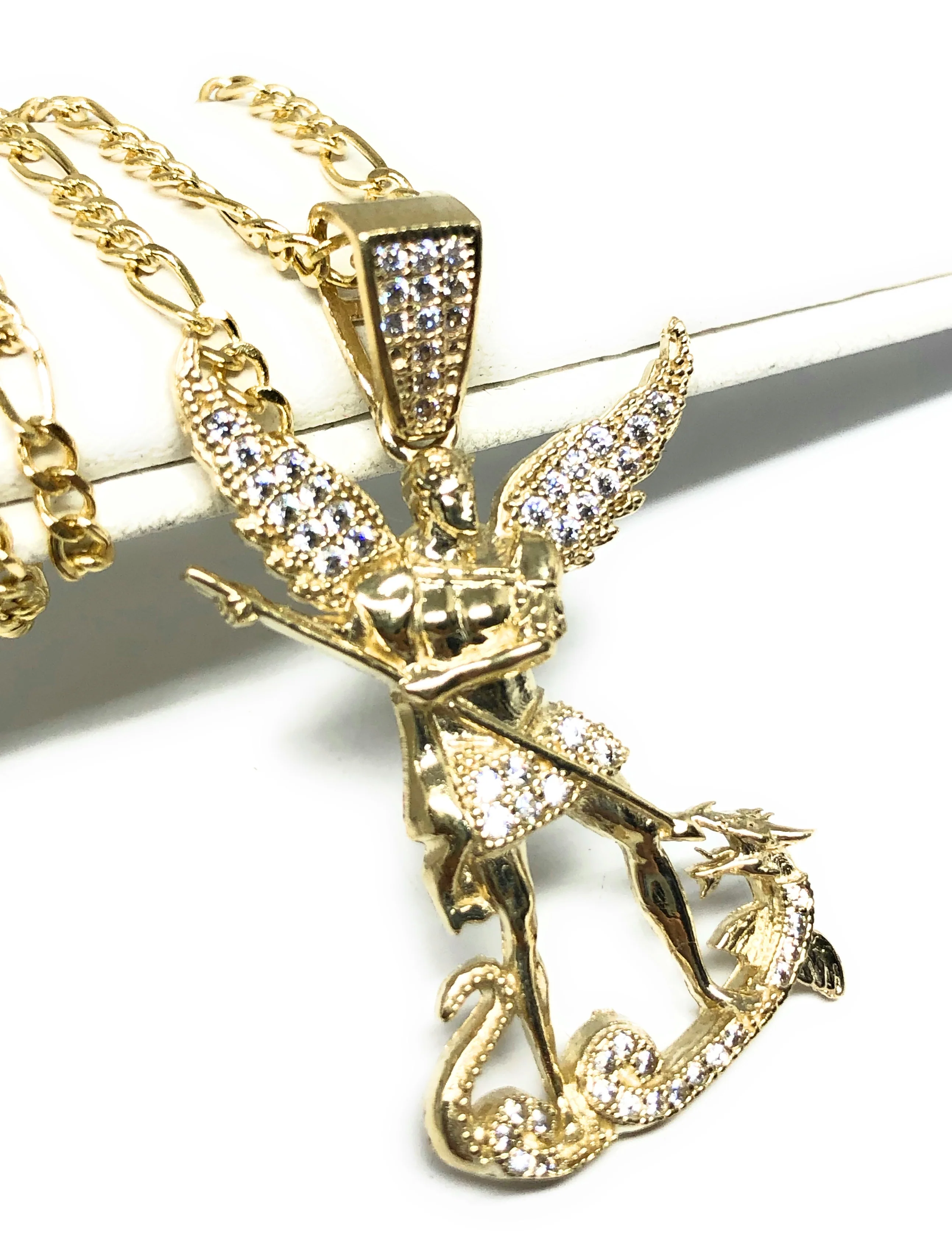 10k Solid Gold Yellow St. Michael Archangel CZ Pendant Necklace (7g) - Image 3