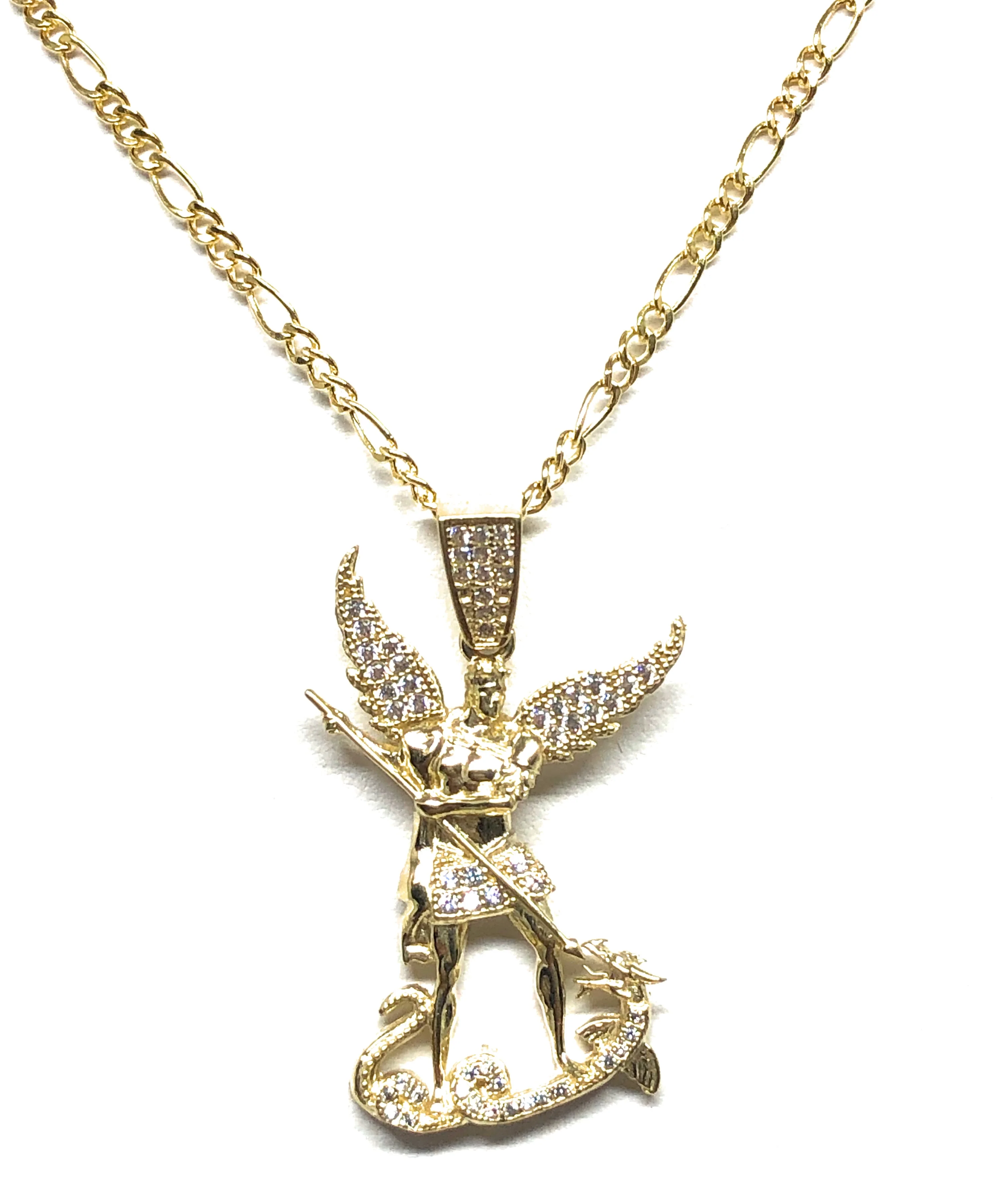 10k Solid Gold Yellow St. Michael Archangel CZ Pendant Necklace (7g) - Image 4