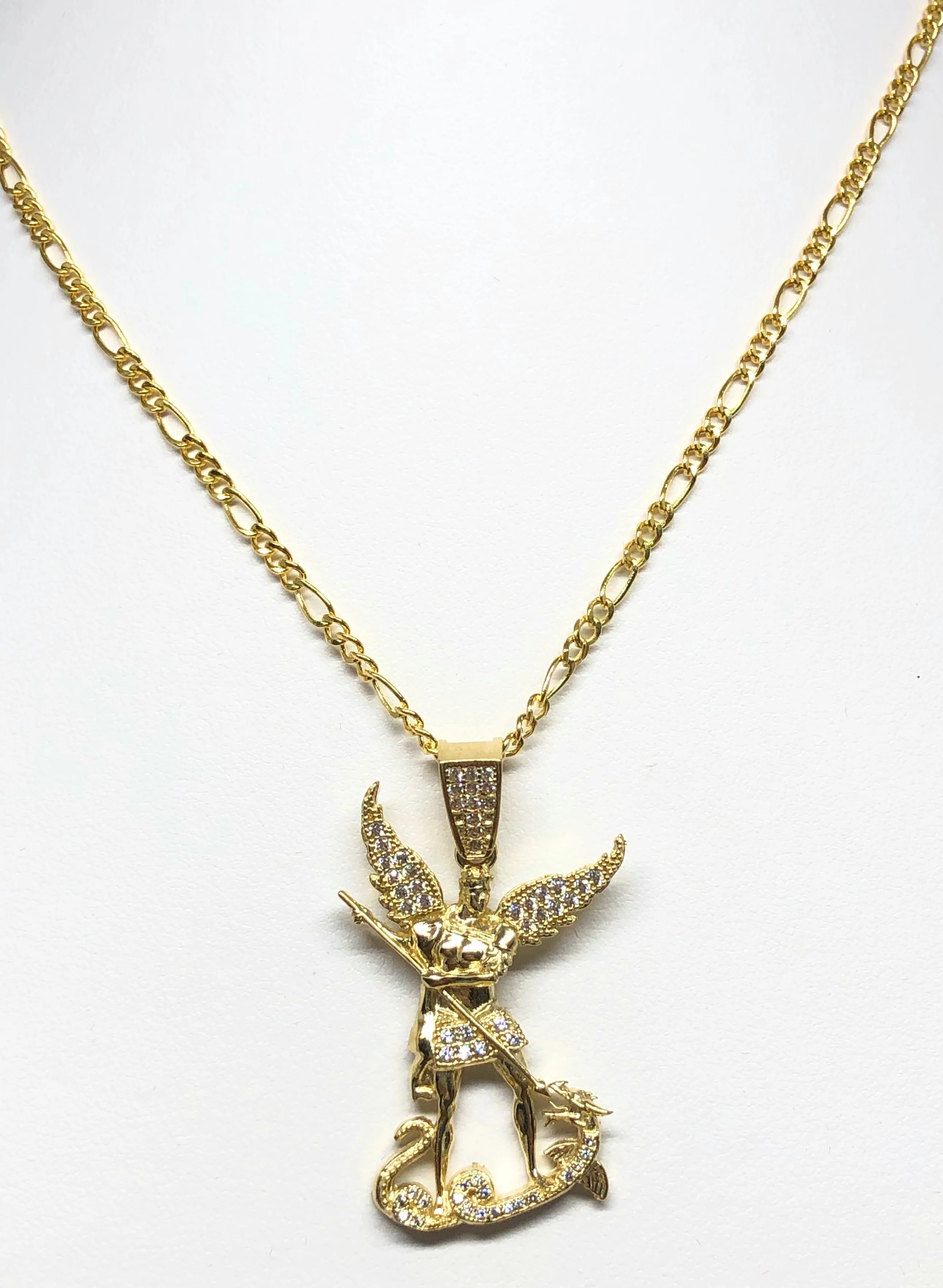 10k Solid Gold Yellow St. Michael Archangel CZ Pendant Necklace (7g) - Image 5