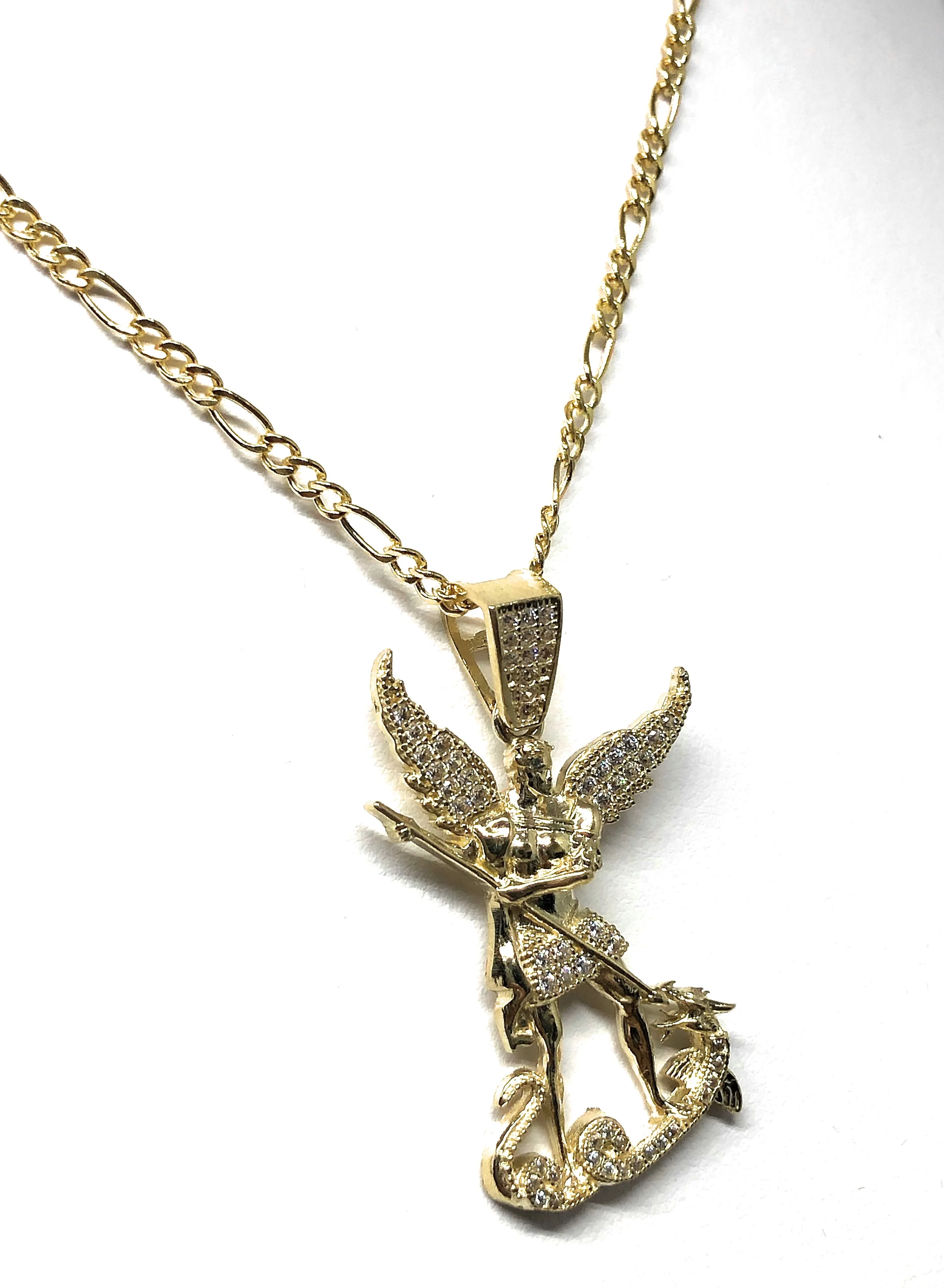10k Solid Gold Yellow St. Michael Archangel CZ Pendant Necklace (7g) - Image 6